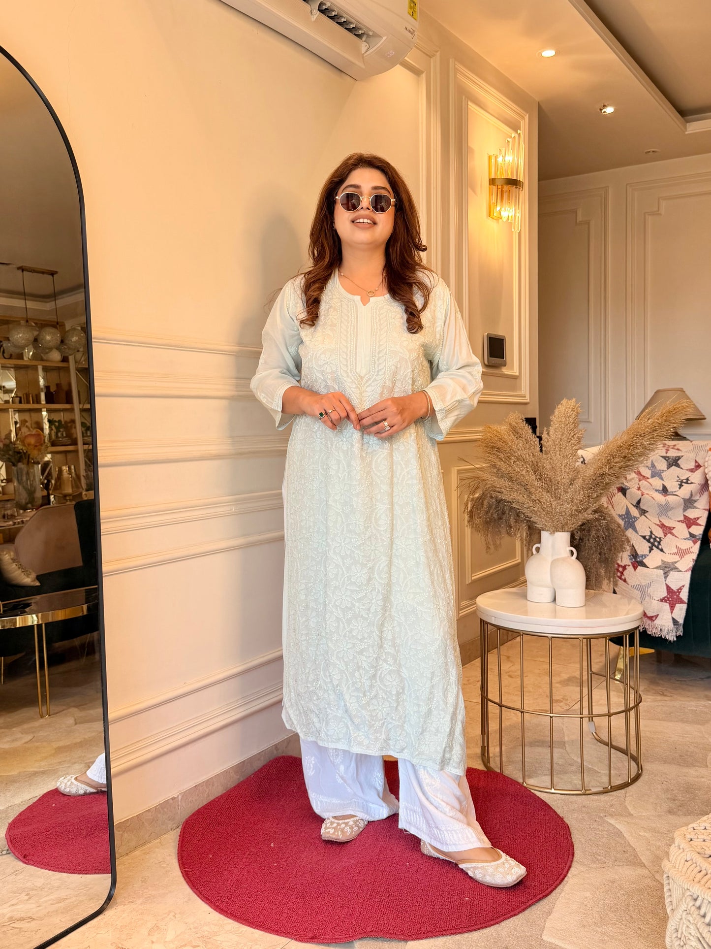 Hand Embroidered Chikankari Kurta  | Premium Muslin | Ocean Blue
