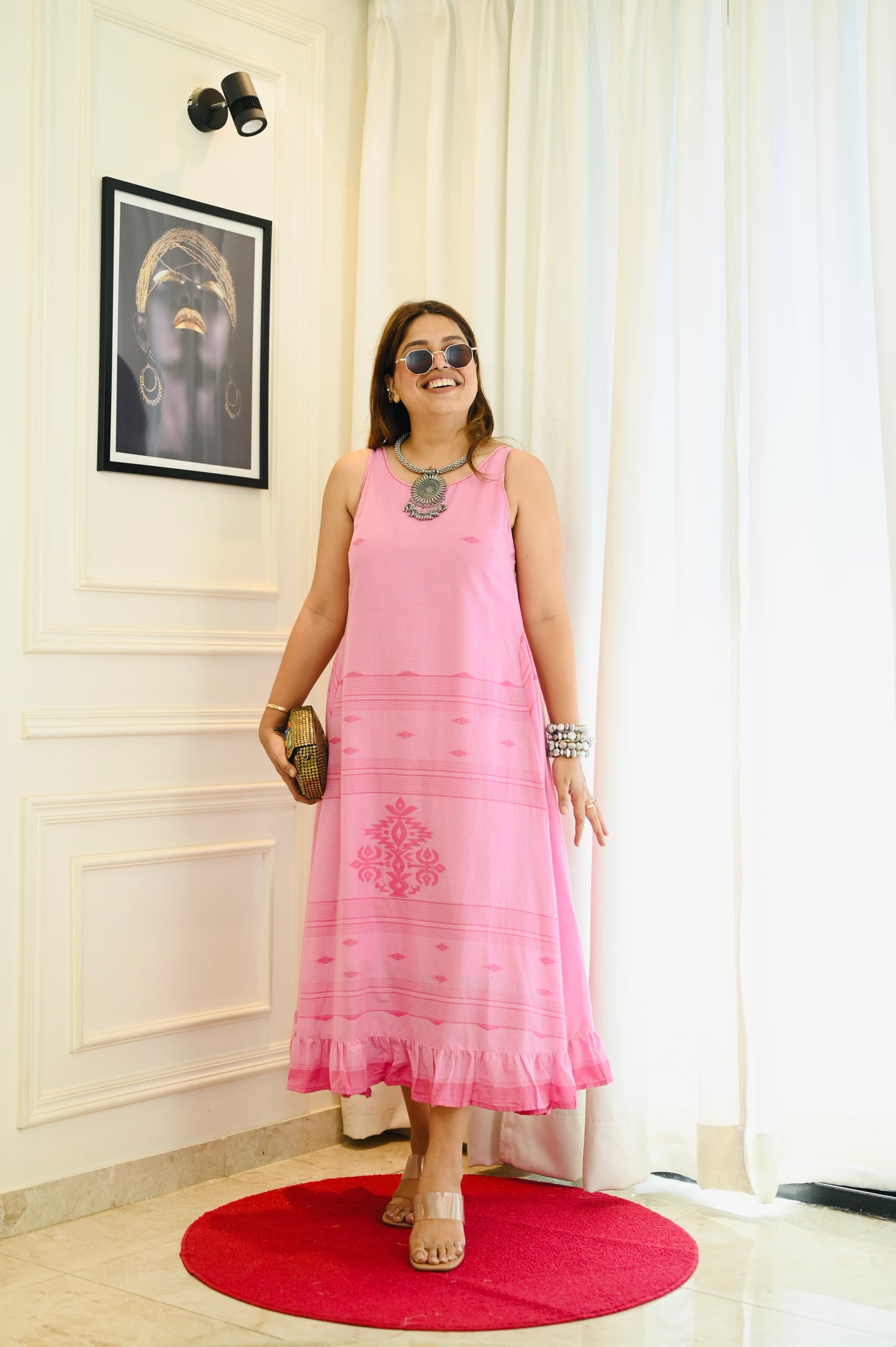 Pink Blossom Sleeveless Flared Dress