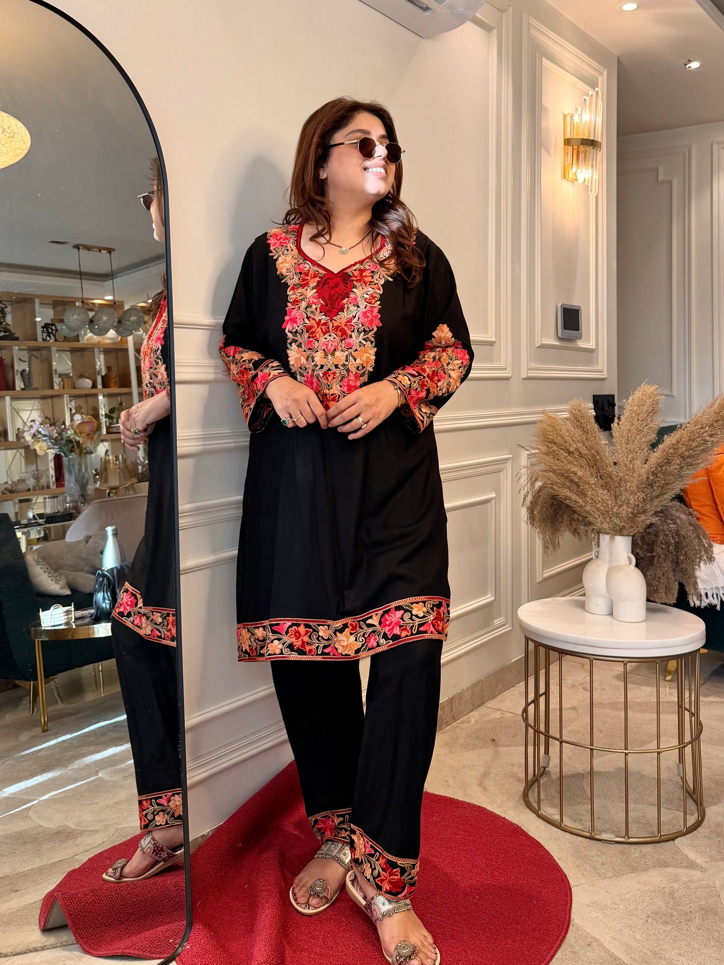 Cotton Kashmiri Emberoried Cordset- Black Colour