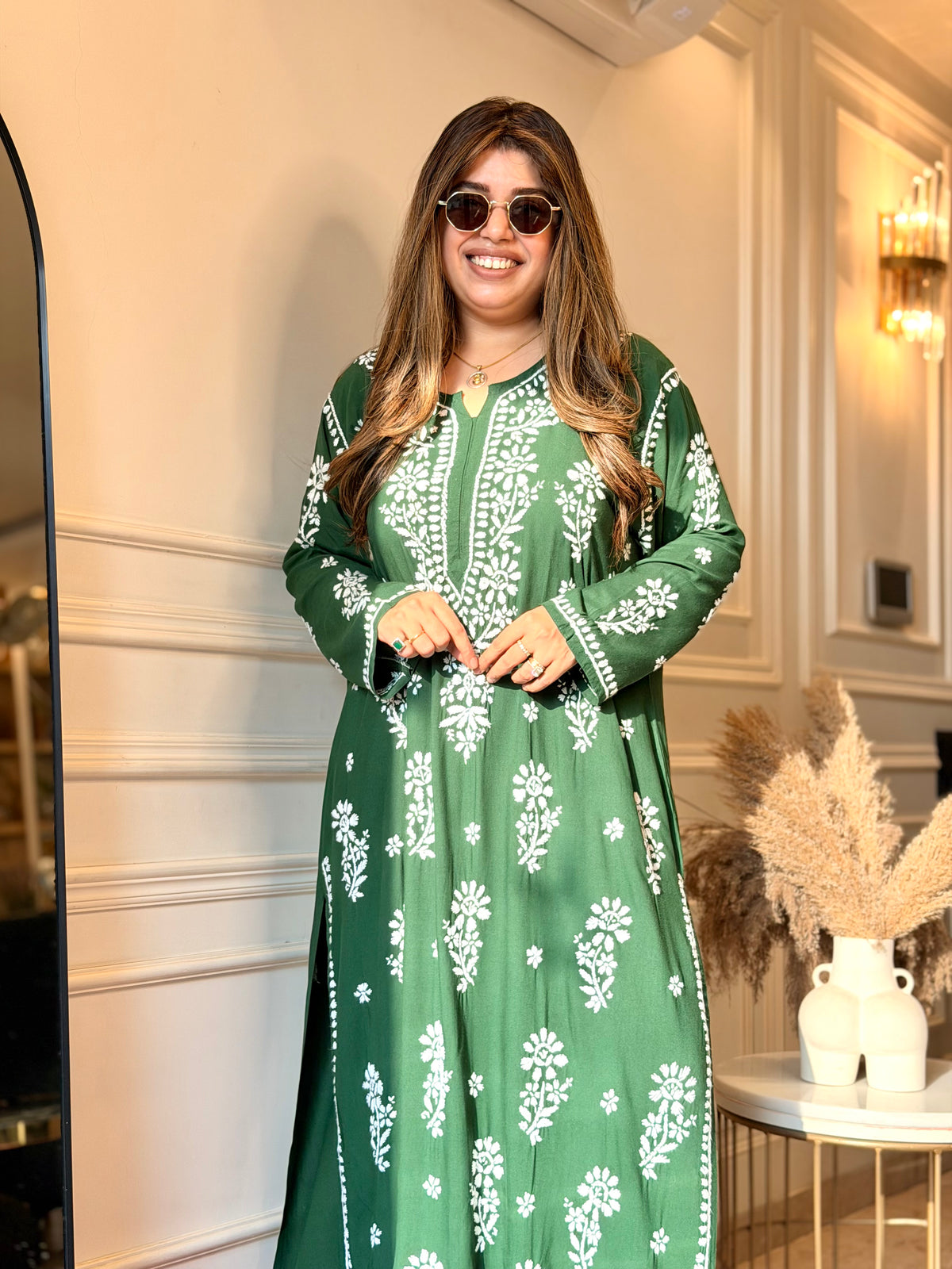 Hand Embroidered 3D Chikankari Kurta set | Premium Modal | Emerald Green