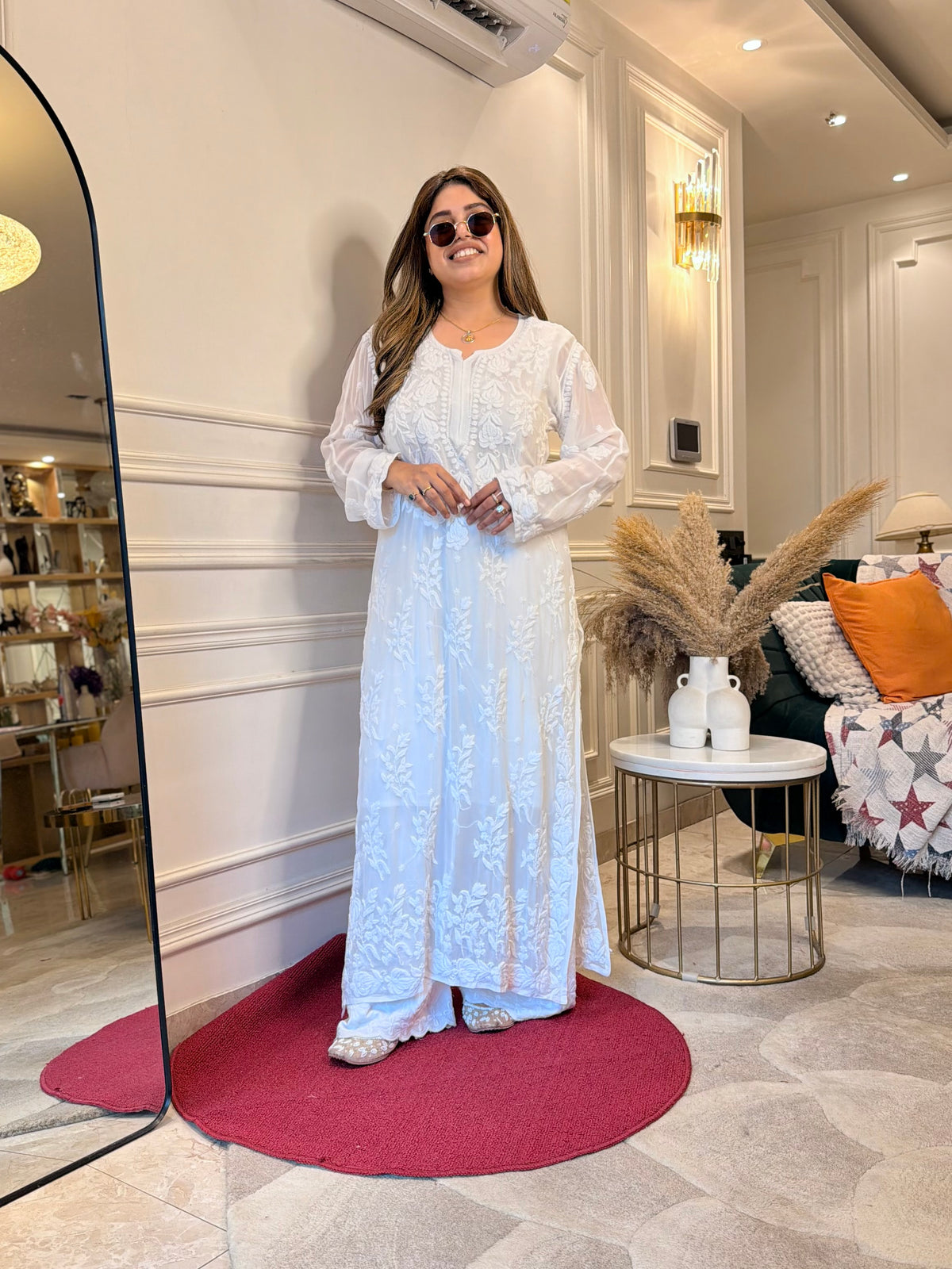Hand Embroidered 3DChikankari Kurta  | Viscose | White
