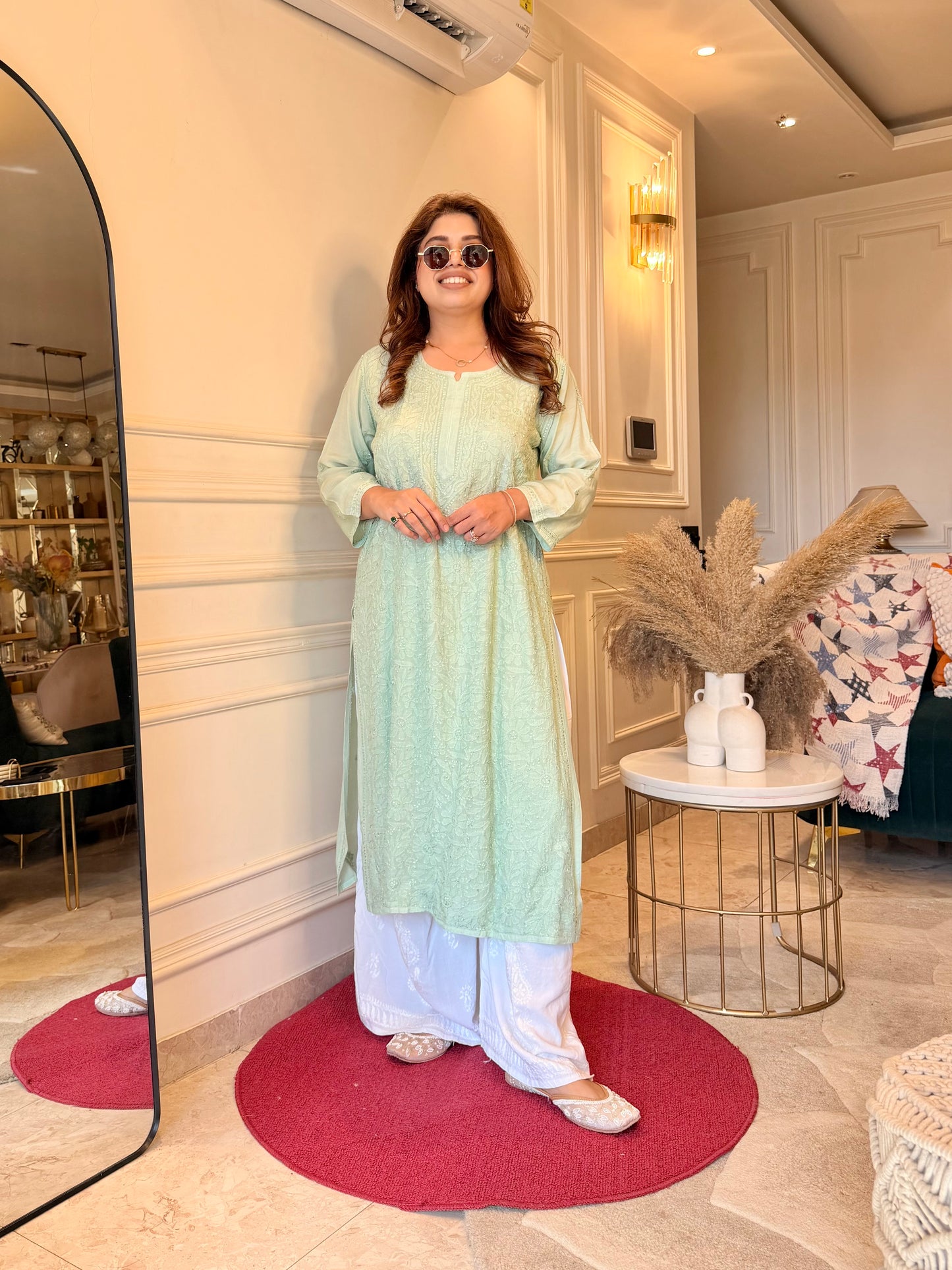 Hand Embroidered Chikankari Kurta  | Premium Muslin | Pistachio Green