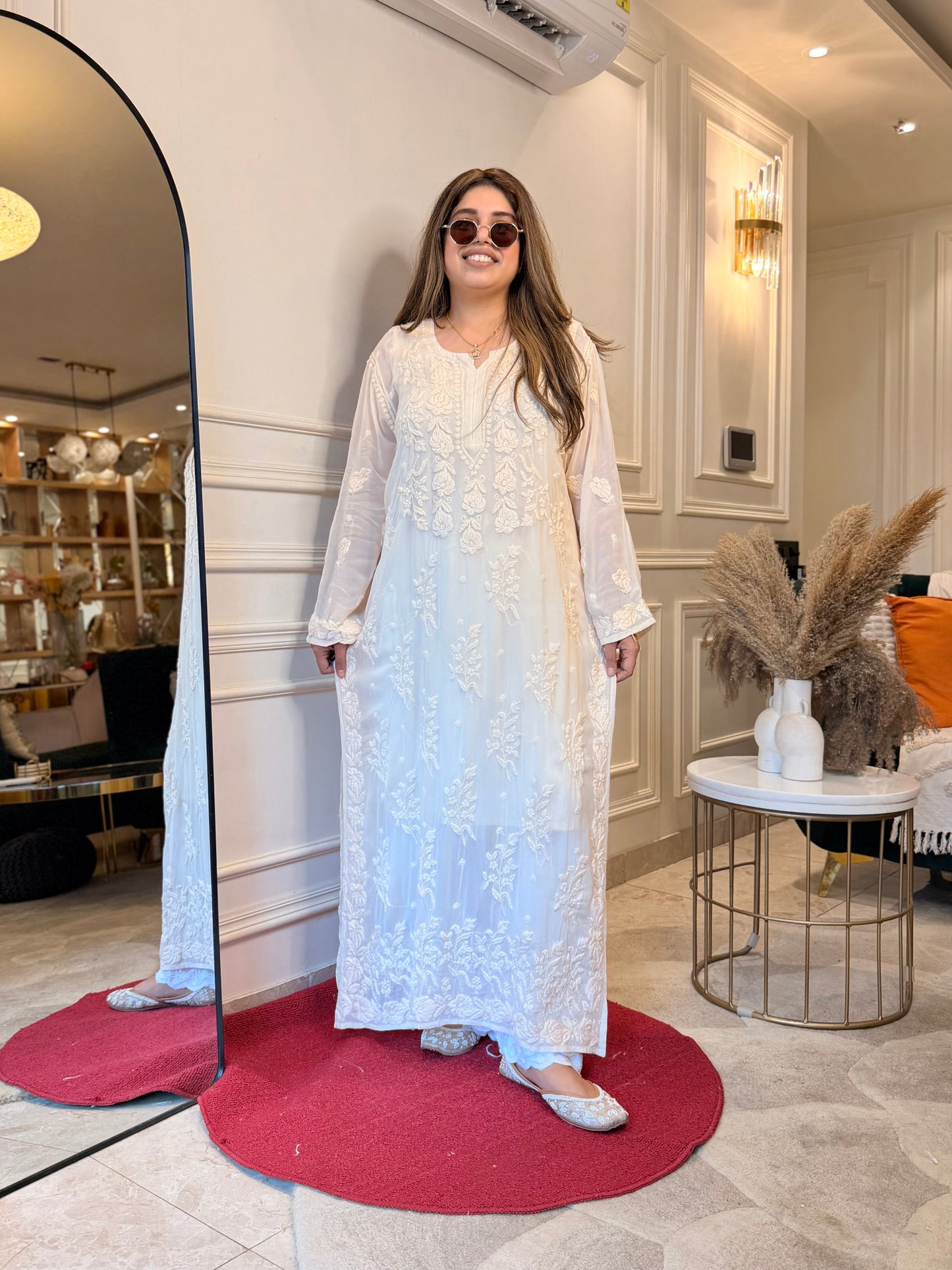Hand Embroidered 3DChikankari Kurta  | Viscose | Beige