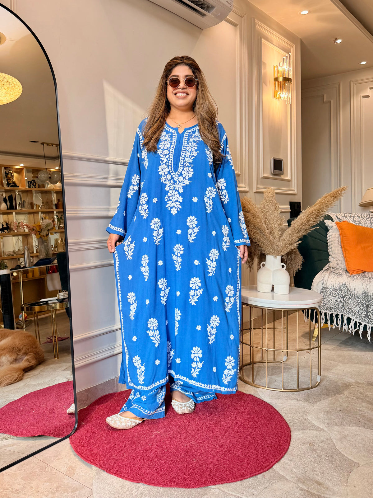 Hand Embroidered 3D Chikankari Kurta set | Premium Modal | Blue
