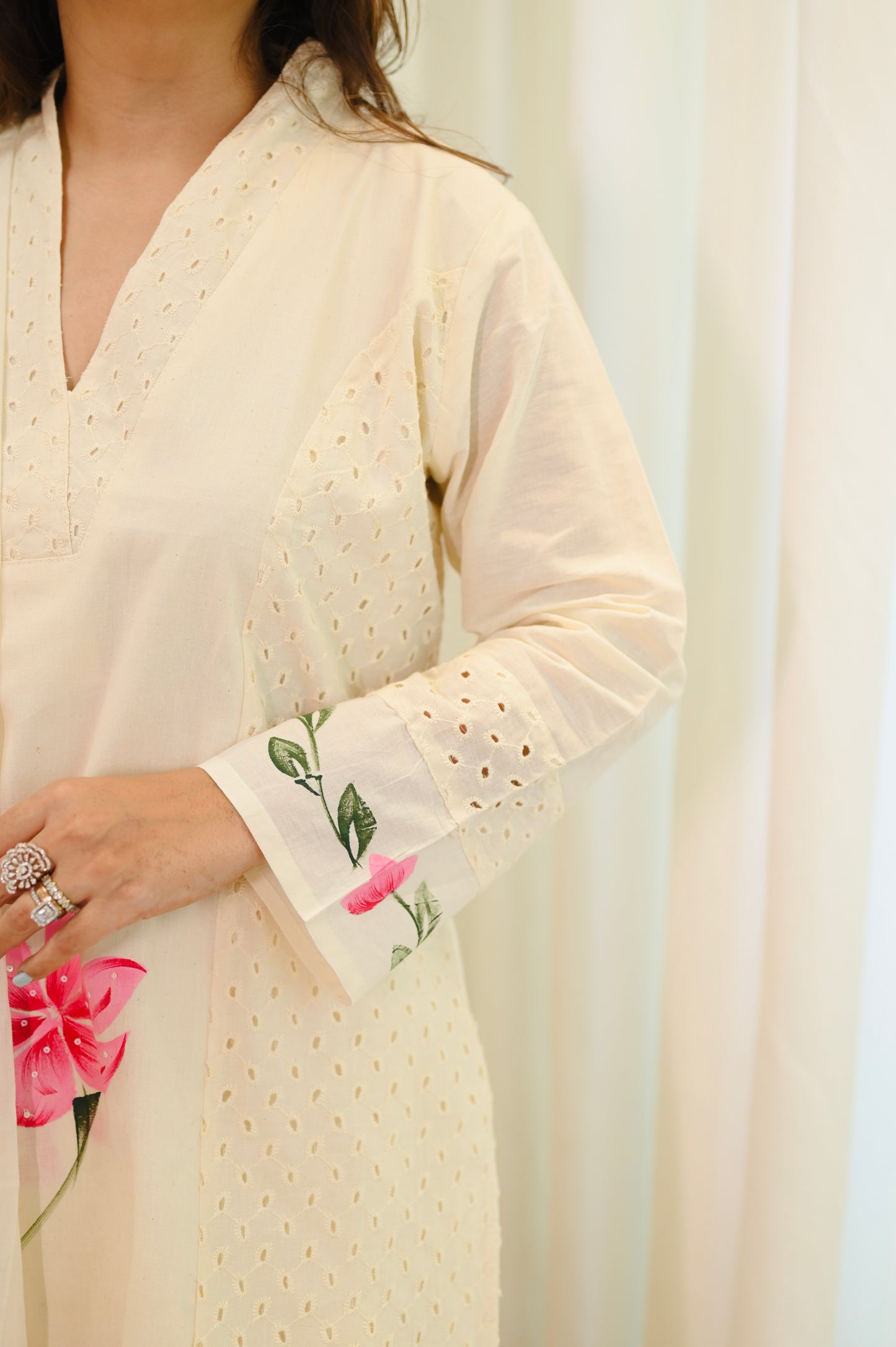 Premium Cream Cotton Plus size 3 piece kurta set | Size - 3XL | 4XL | 5XL