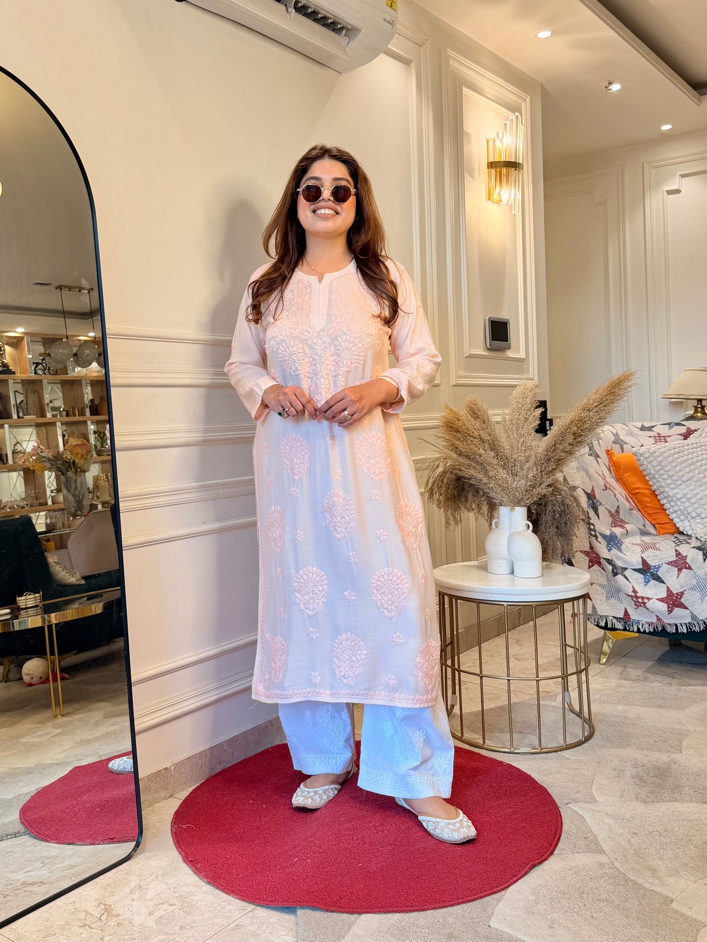 Chikankari Kurta set | Muslin | Peach