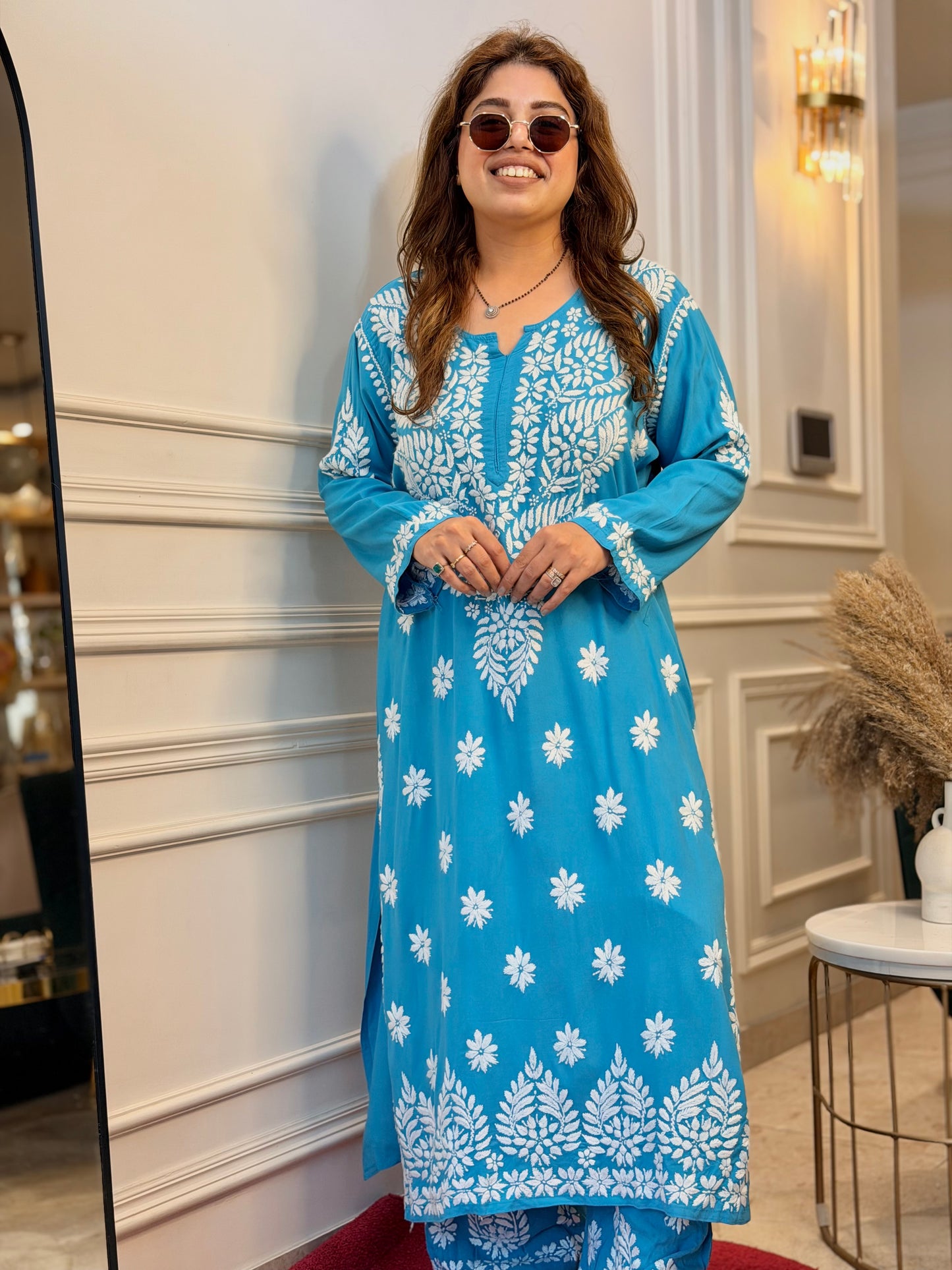 Hand Embroidered Chikankari Kurta set | Modal | Blue