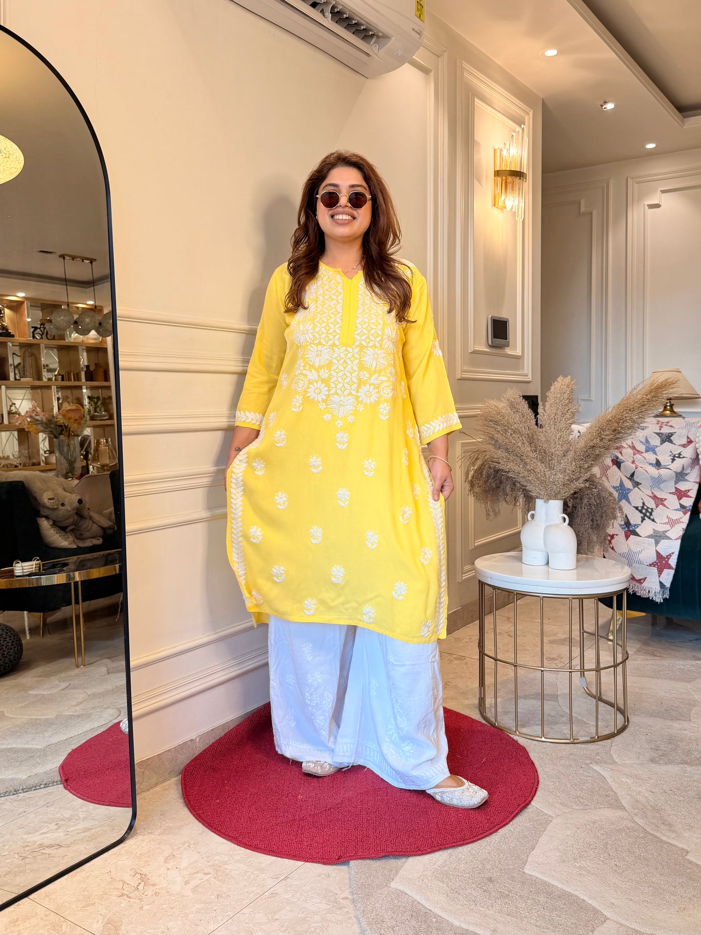 Hand Embroidered Chikankari Kurta | Modal |Yellow