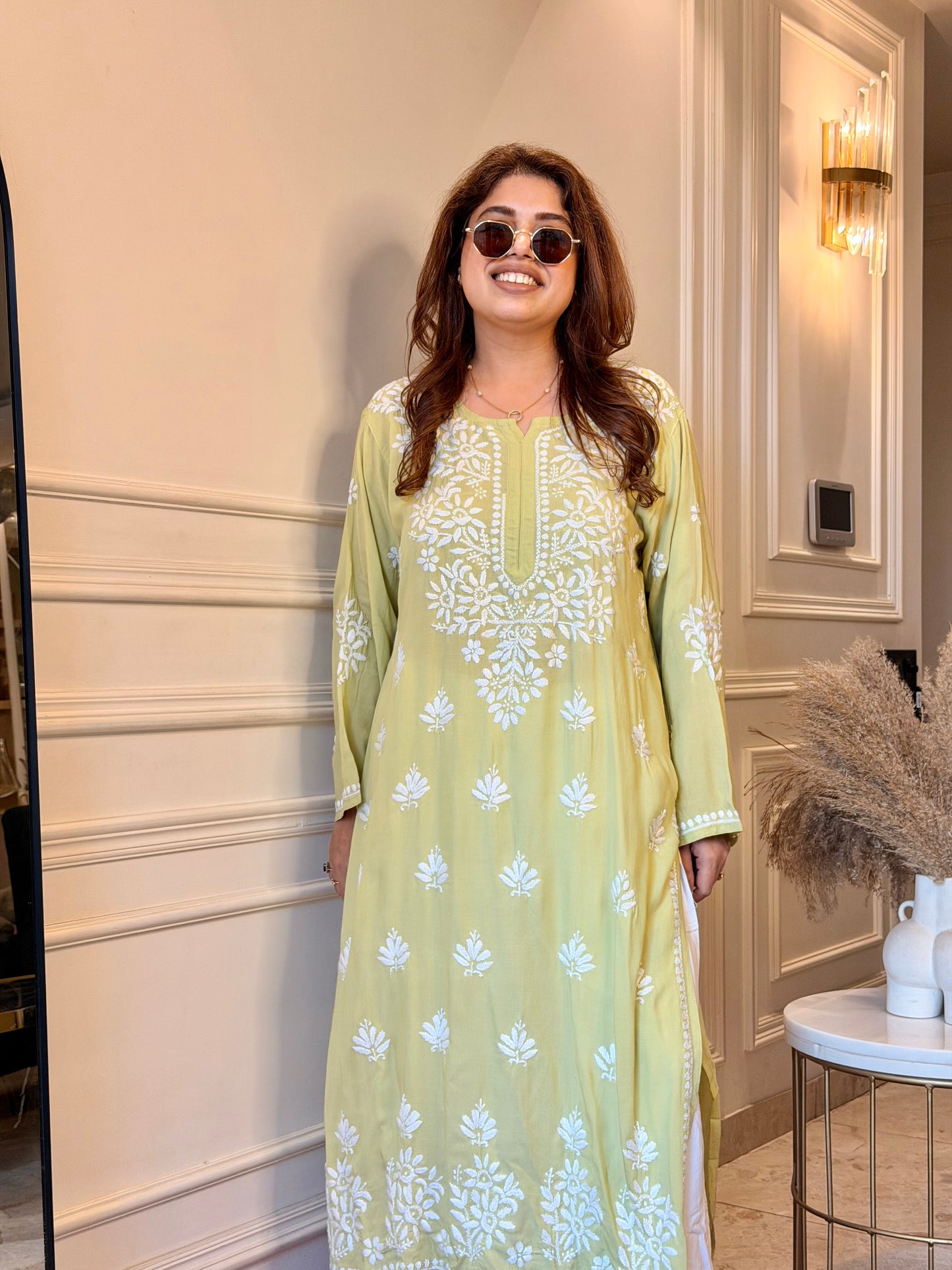Hand Embroidered Chikankari Kurta | Modal | Pistachio Green