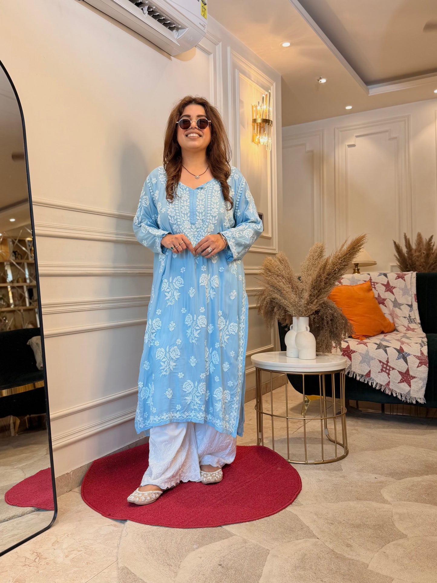 Hand Embroidered 6D Chikankari Kurta | Modal | Powder Blue