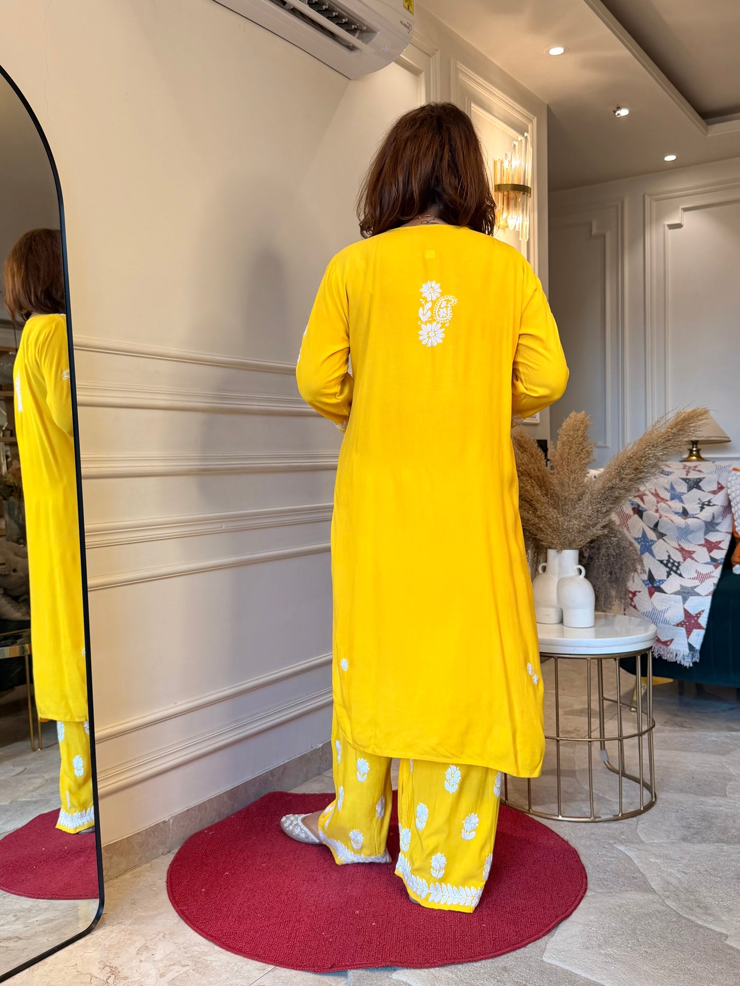 Hand Embroidered Chikankari Kurta set | Modal | Bright Yellow