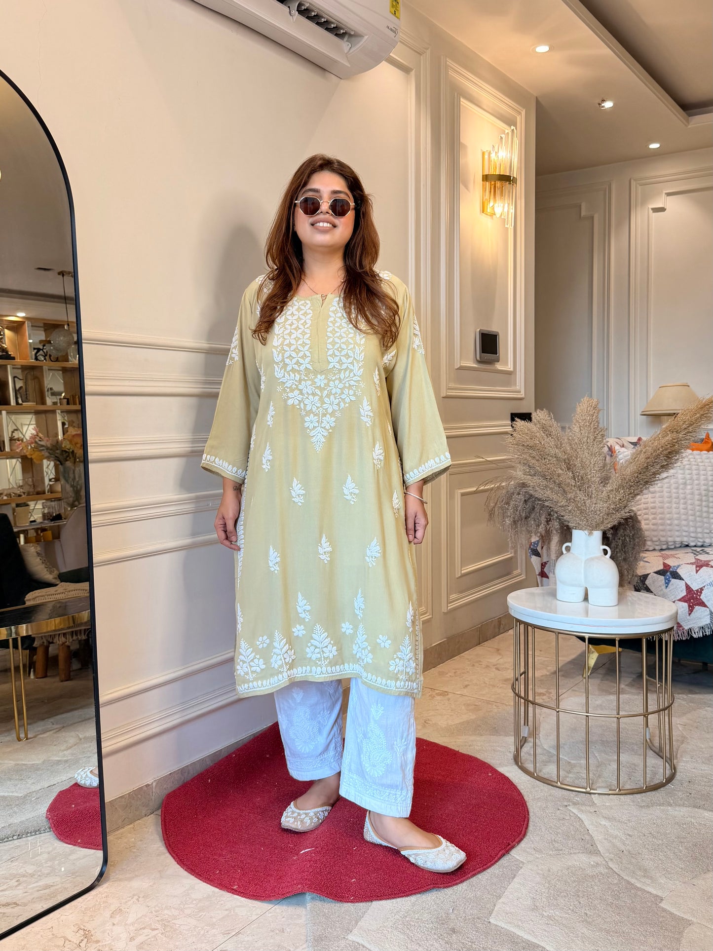 Hand Embroidered Chikankari Kurta | Modal | Olive