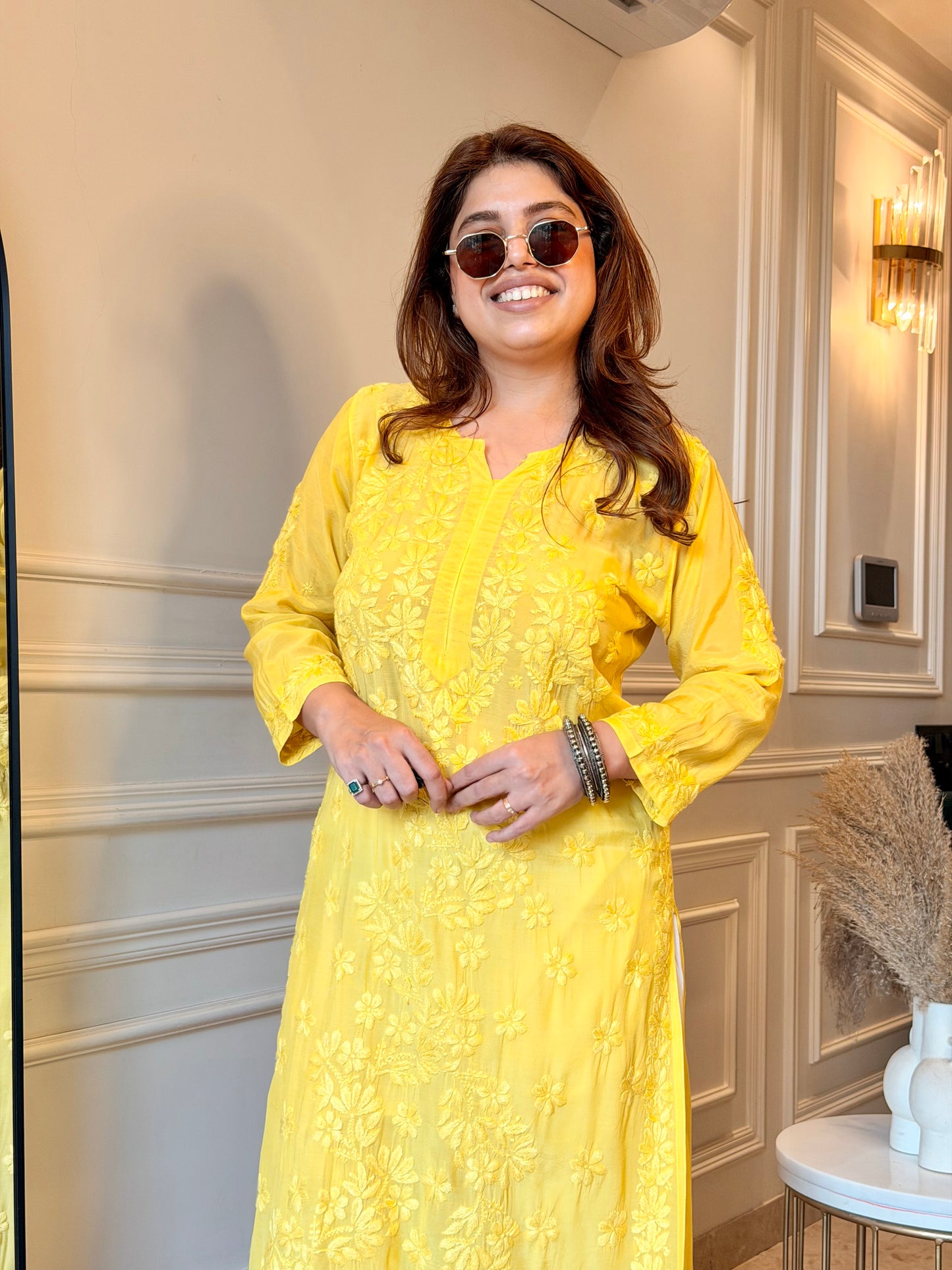 Chikankari Kurta set | Mul Chanderi | Butter Yellow