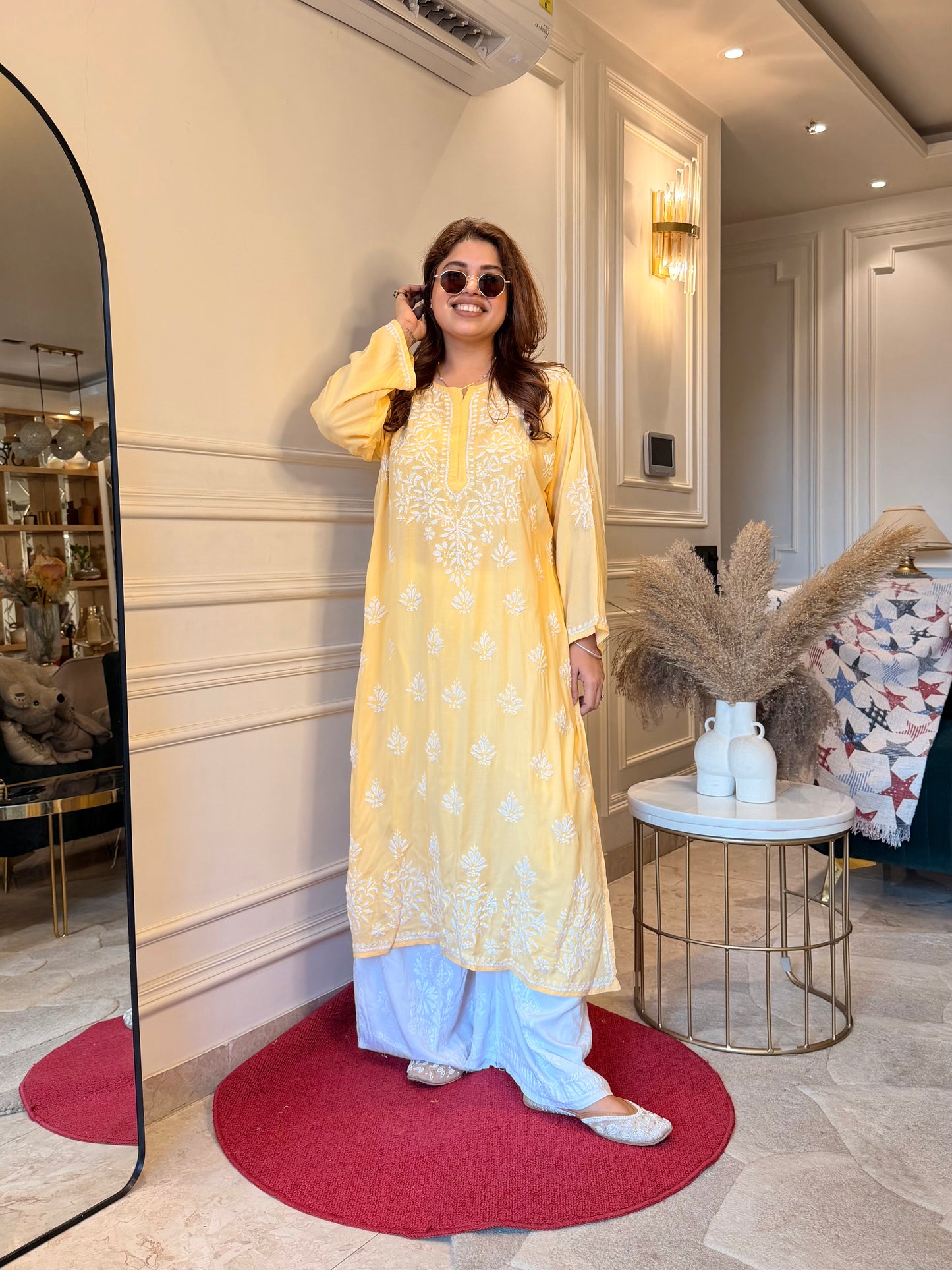 Hand Embroidered Chikankari Kurta | Modal | Butter Yellow