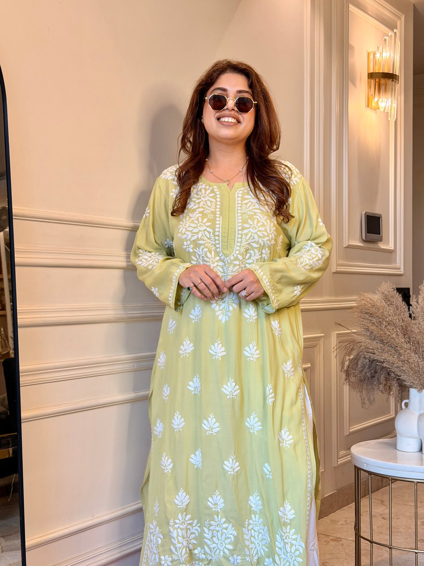Hand Embroidered Chikankari Kurta | Modal | Pistachio Green