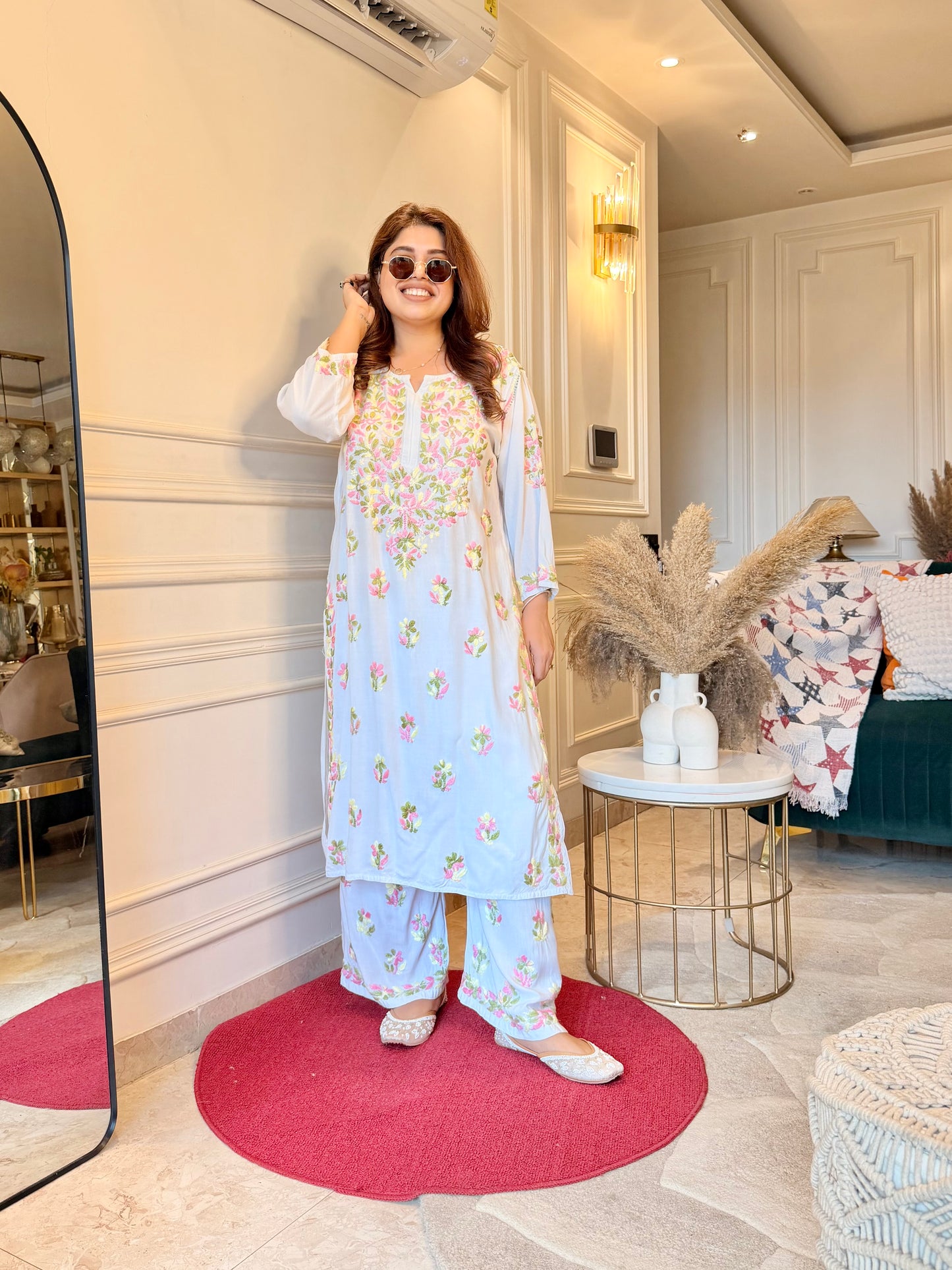 Chikankari Kurta set | Mul Cotton | Multicoloured Thread