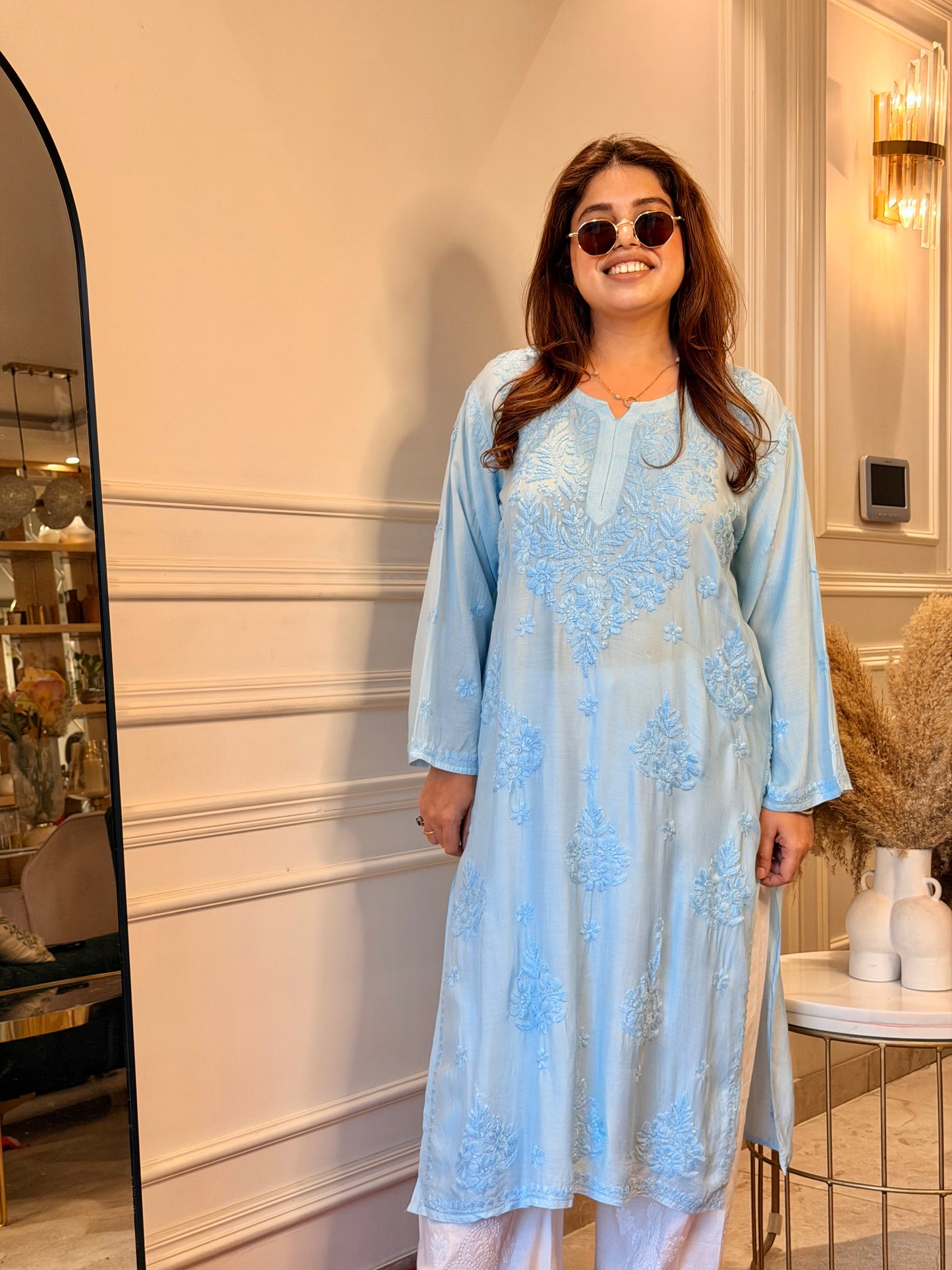 Chikankari Kurta set | Muslin | Powder Blue