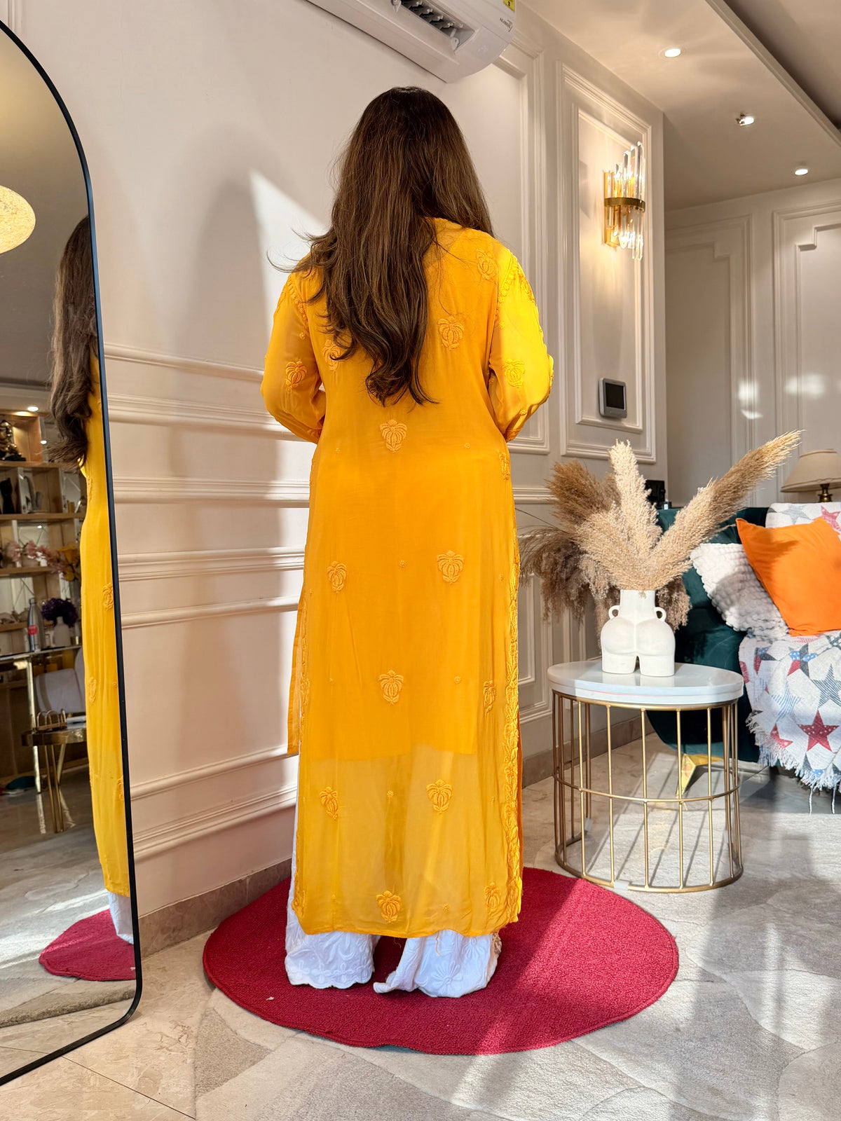 Hand Embroidered 3DChikankari Kurta  | Viscose | Mustard