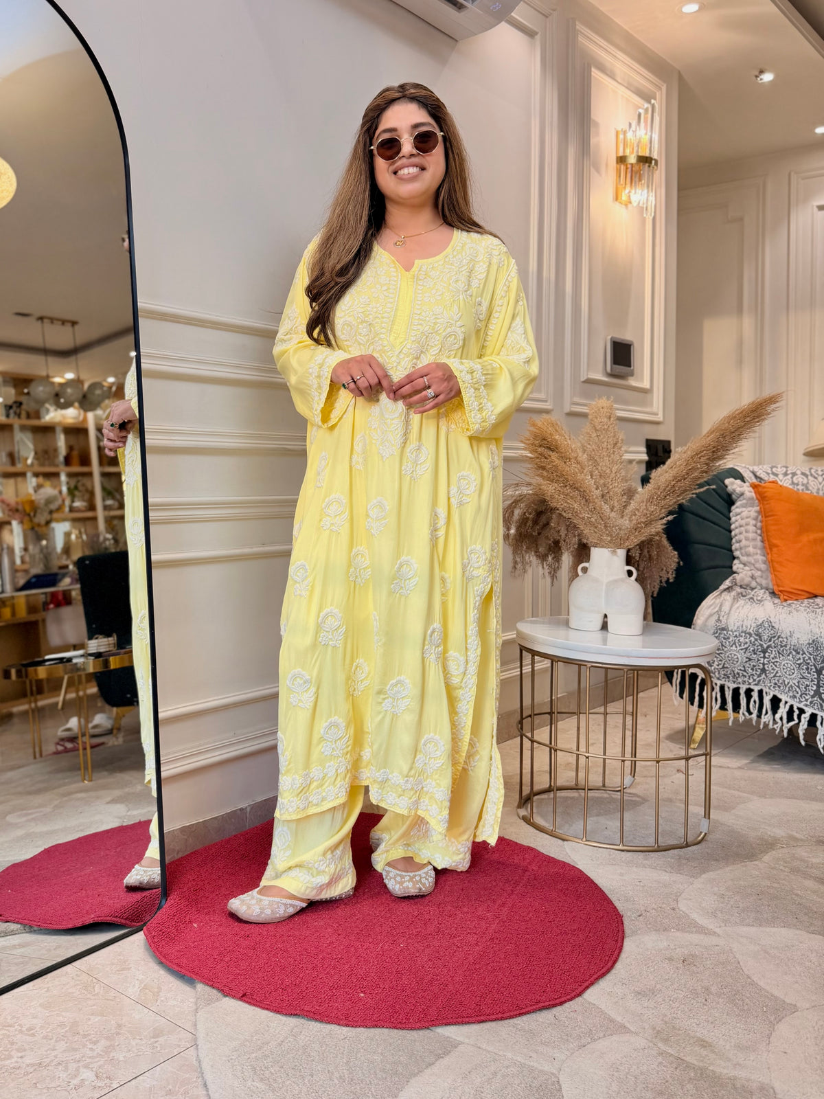 3D Hand Embroidered Chikankari Kurta set | Premium Modal Satin | Butter Yellow