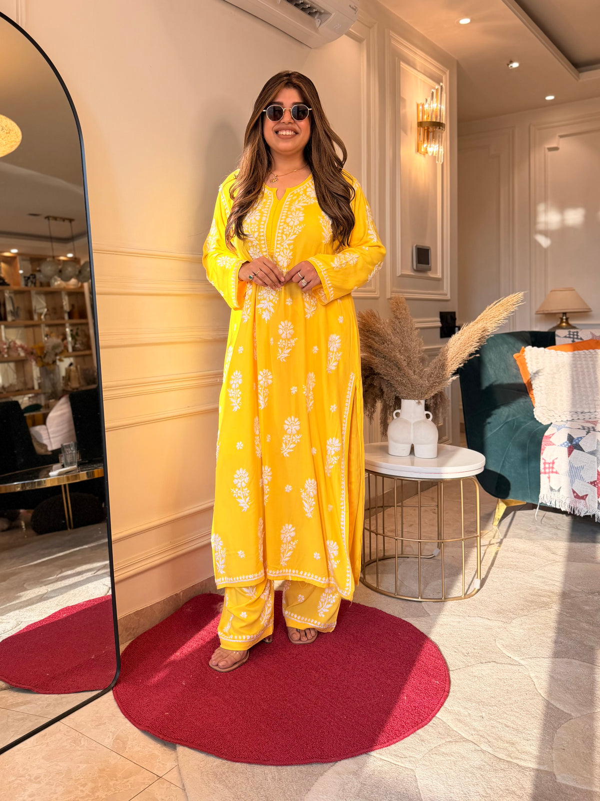 Hand Embroidered 3D Chikankari Kurta set | Premium Modal | Yellow