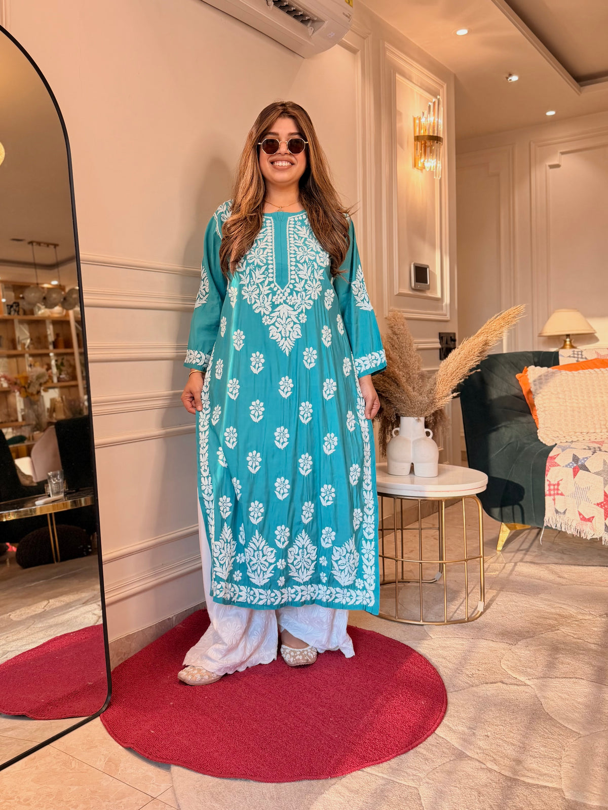 Hand Embroidered 3D Chikankari Kurta | Mul Chanderi | Frozi