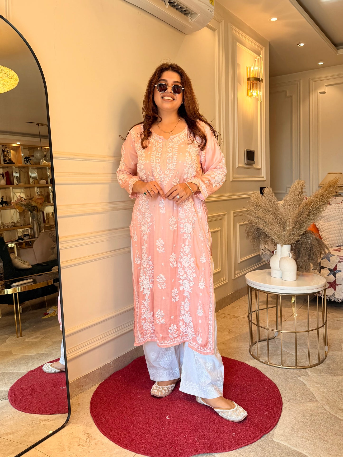 Chikankari Kurta | Modal Silk | Ombré Peach