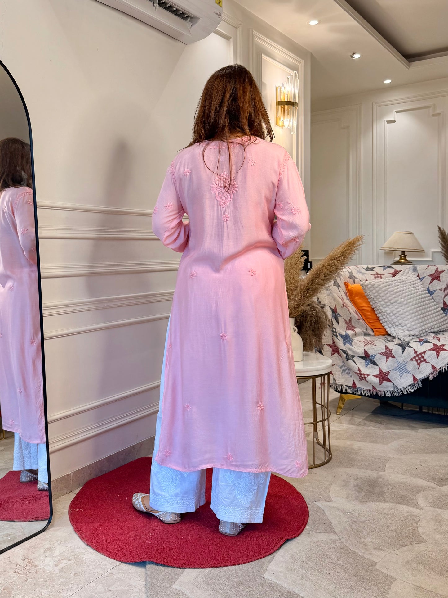 Chikankari Kurta set | Muslin | Salmon Pink