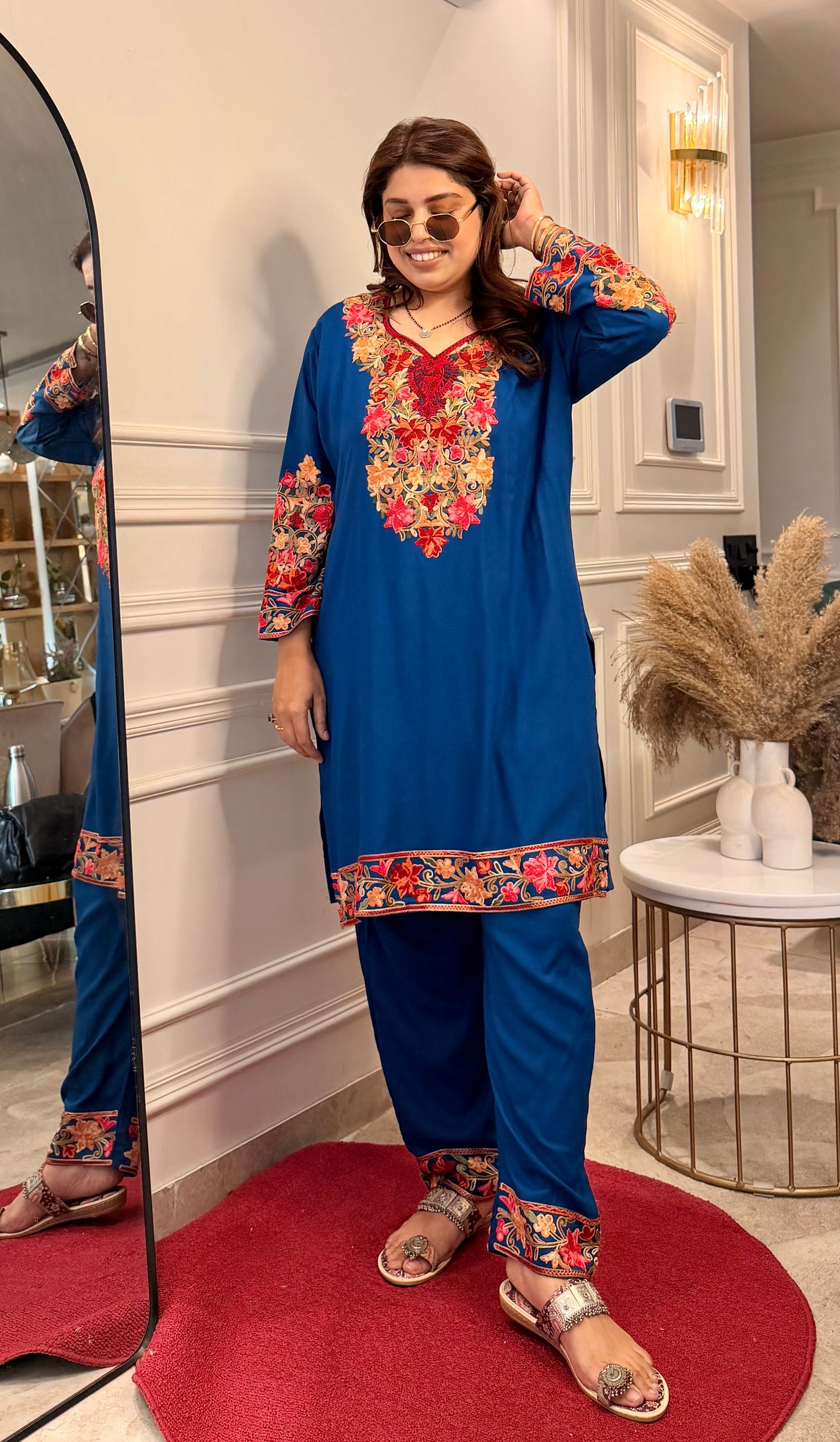 Cotton Kashmiri Emberoried Cordset-Blue colour