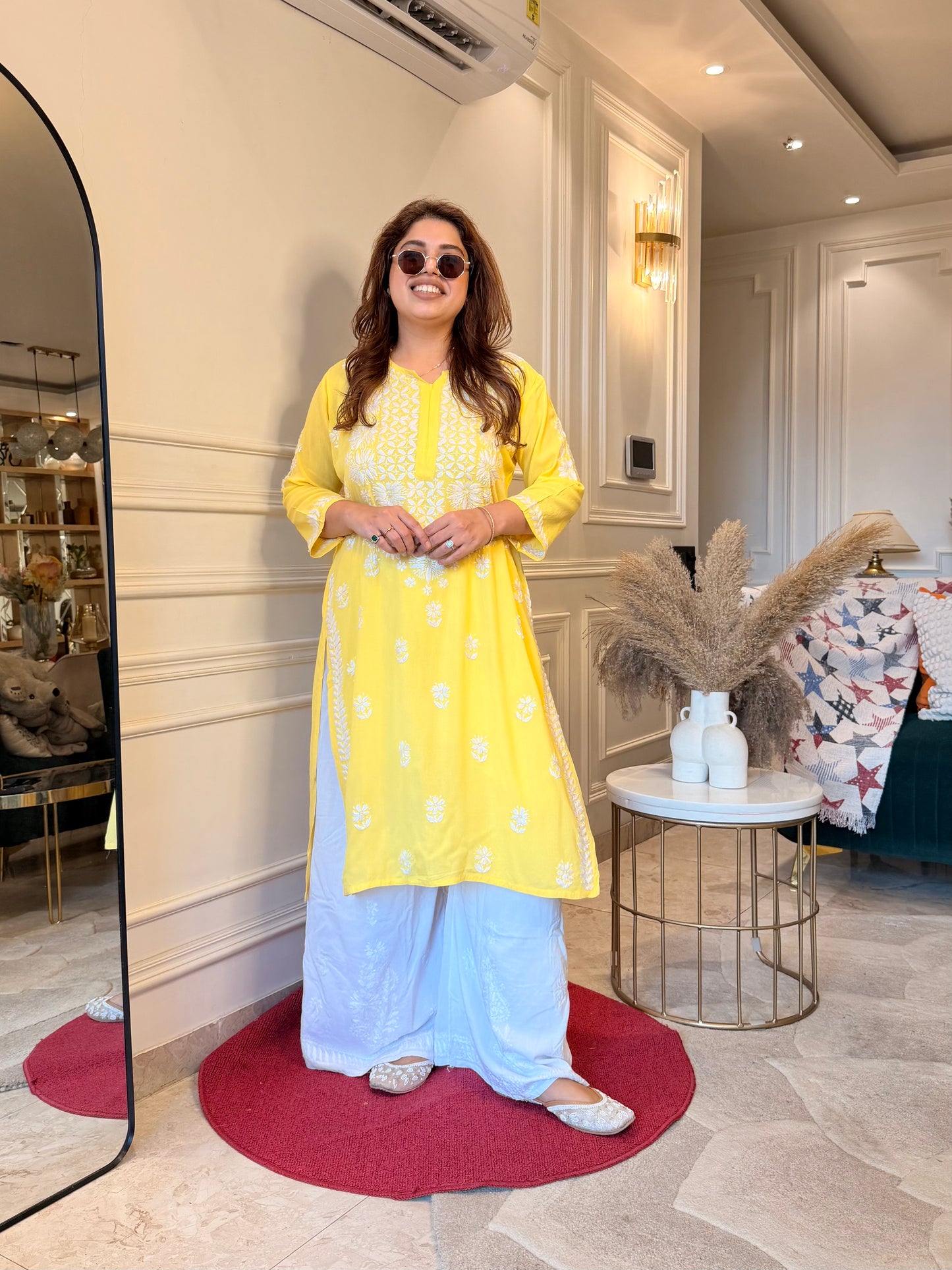Hand Embroidered Chikankari Kurta | Modal |Yellow
