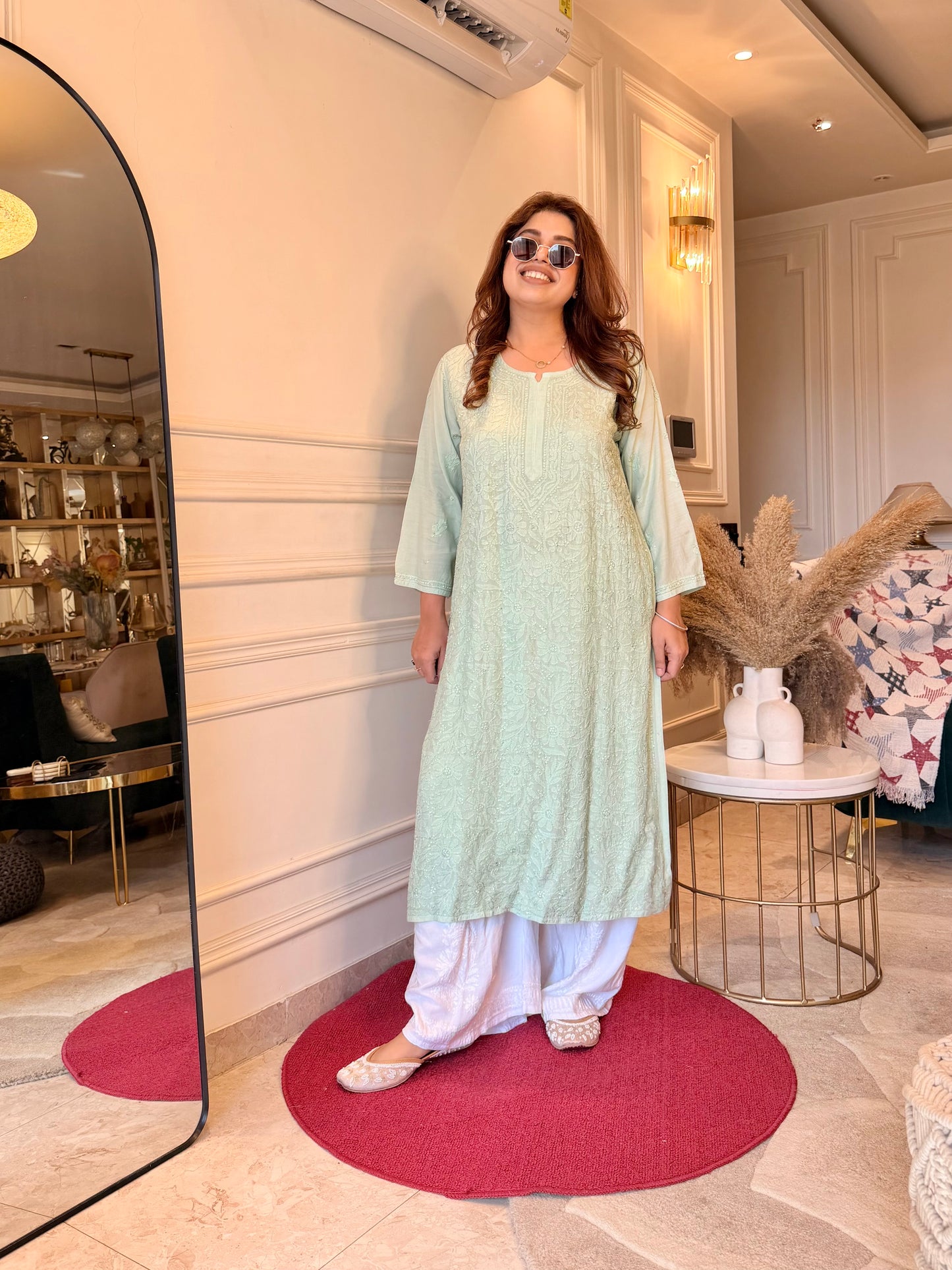 Hand Embroidered Chikankari Kurta  | Premium Muslin | Pistachio Green