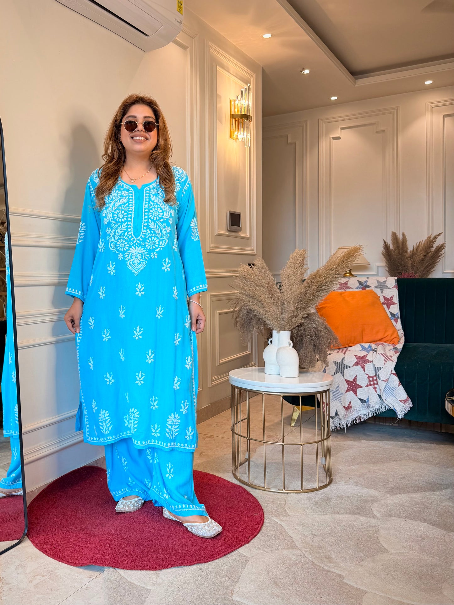 Hand Embroidered Chikankari Kurta set | Modal cotton | Frozi Blue