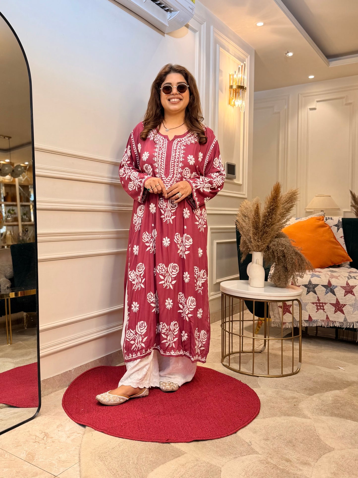 Hand Embroidered 3D Chikankari Kurta | Premium Modal | Dusty Pink