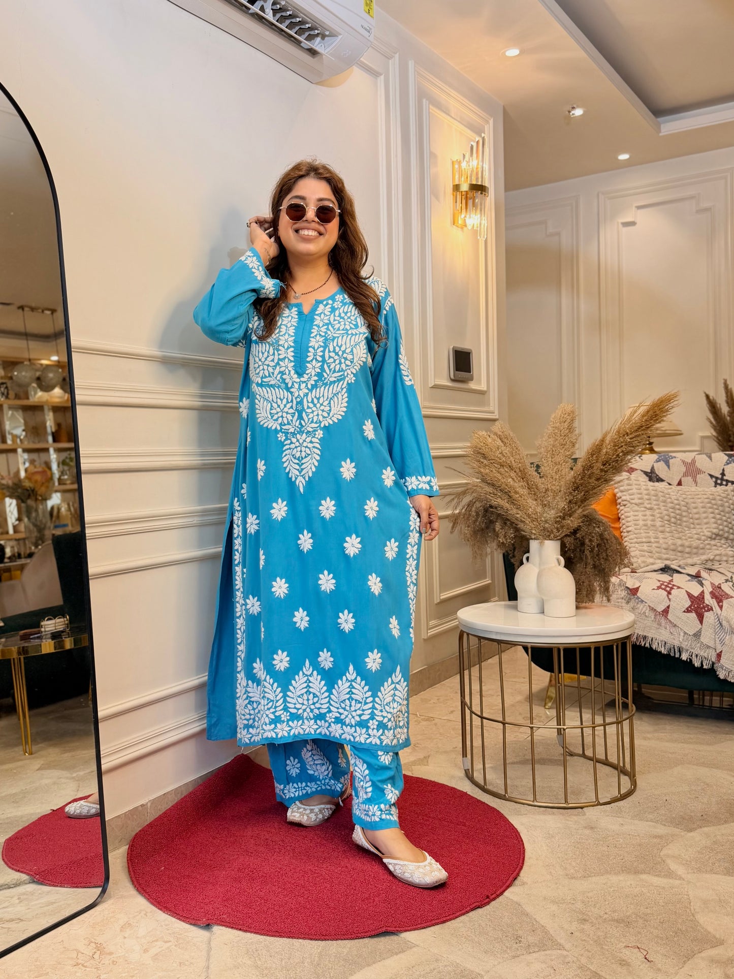 Hand Embroidered Chikankari Kurta set | Modal | Blue