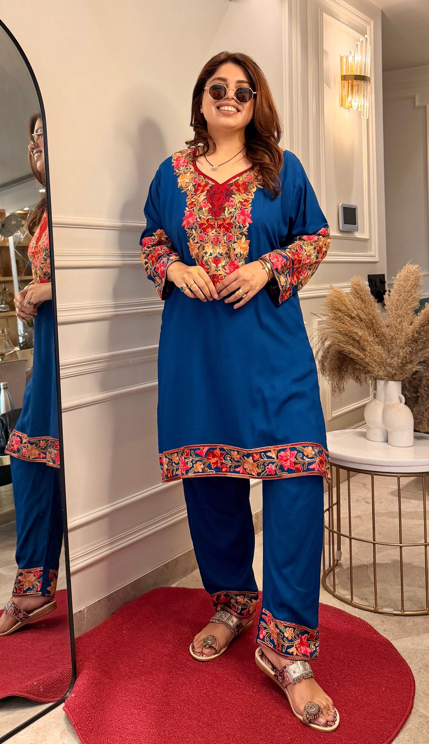 Cotton Kashmiri Emberoried Cordset-Blue colour