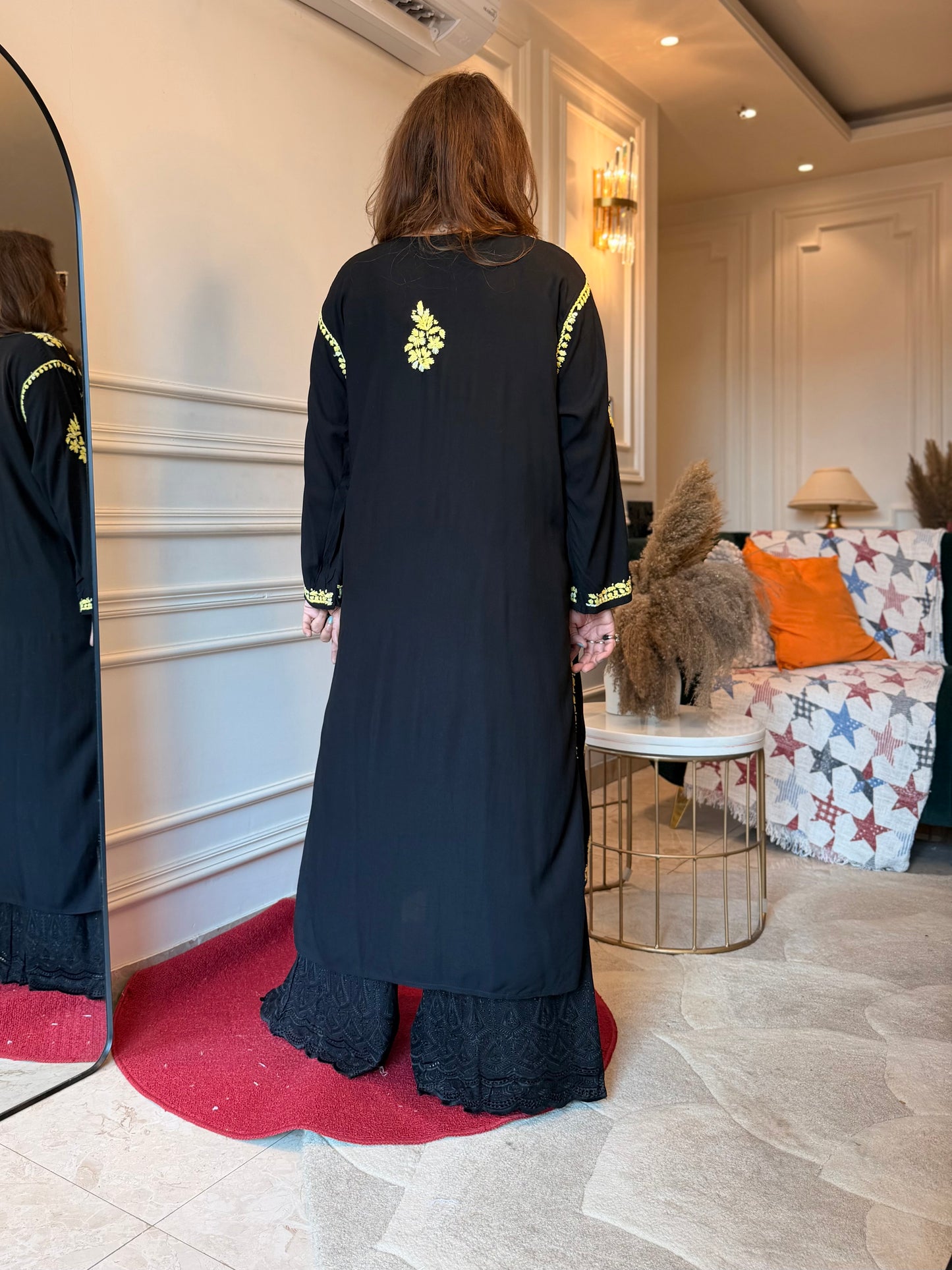 Hand Embroidered Chikankari Kurta  | Premium Cotton |Black with Mustard