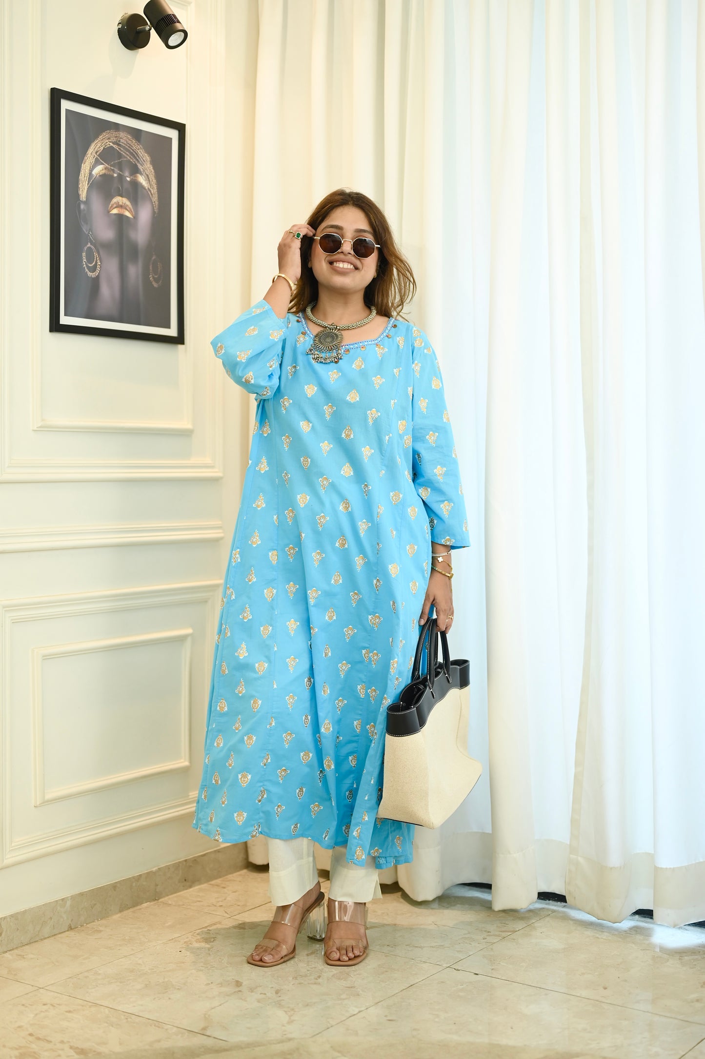 Sky Charm A-Line Kurta Set Plus Size
