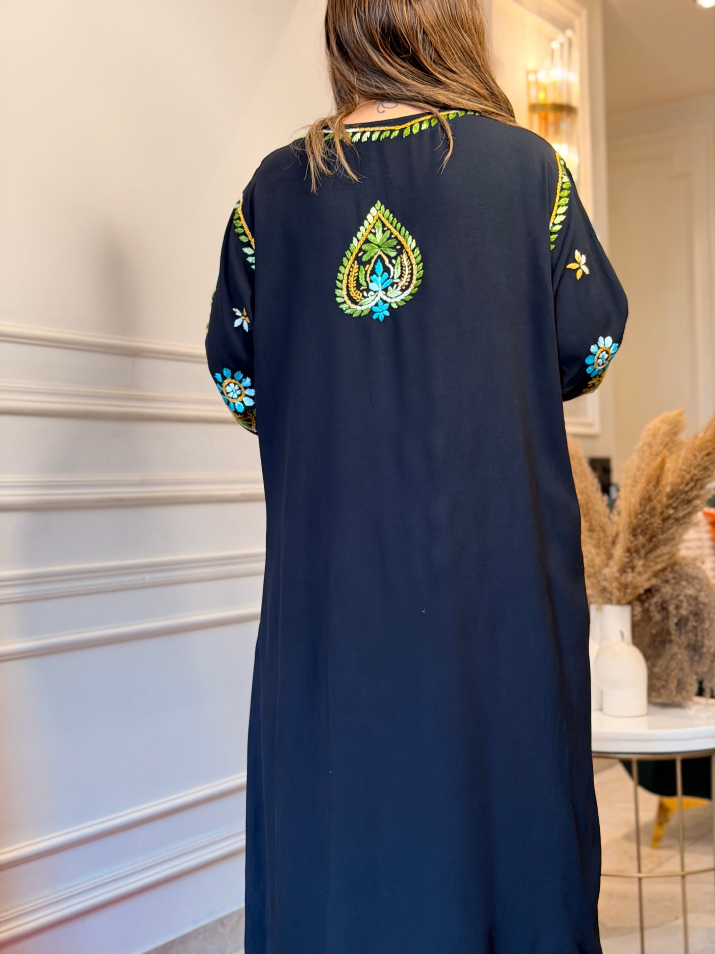 Hand Embroidered Chikankari Kurta set | Premium Soft Cotton | Black with Frozi