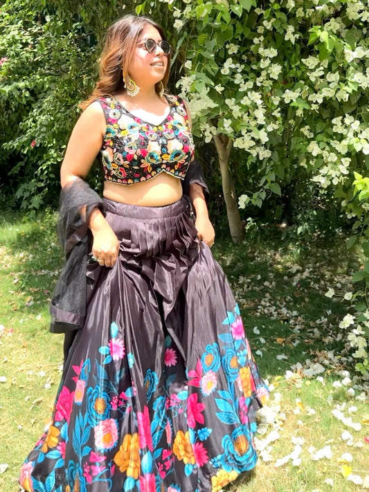 Midnight Bloom Embroidered Lehenga Set