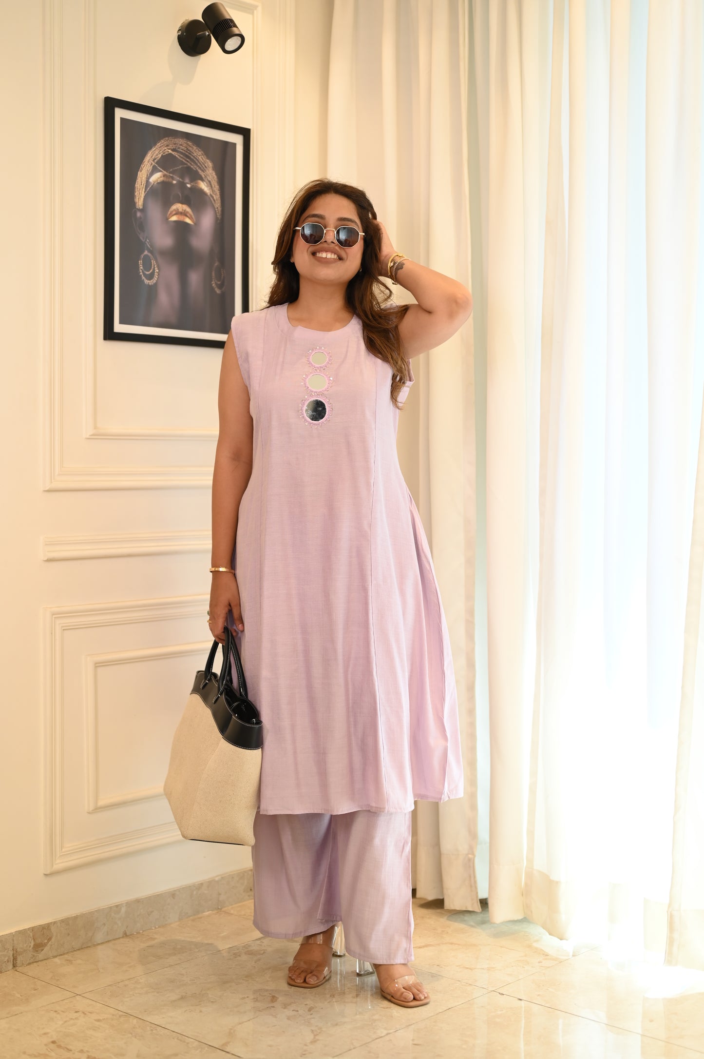 Soft Lilac Mirror Work Co-ord Set