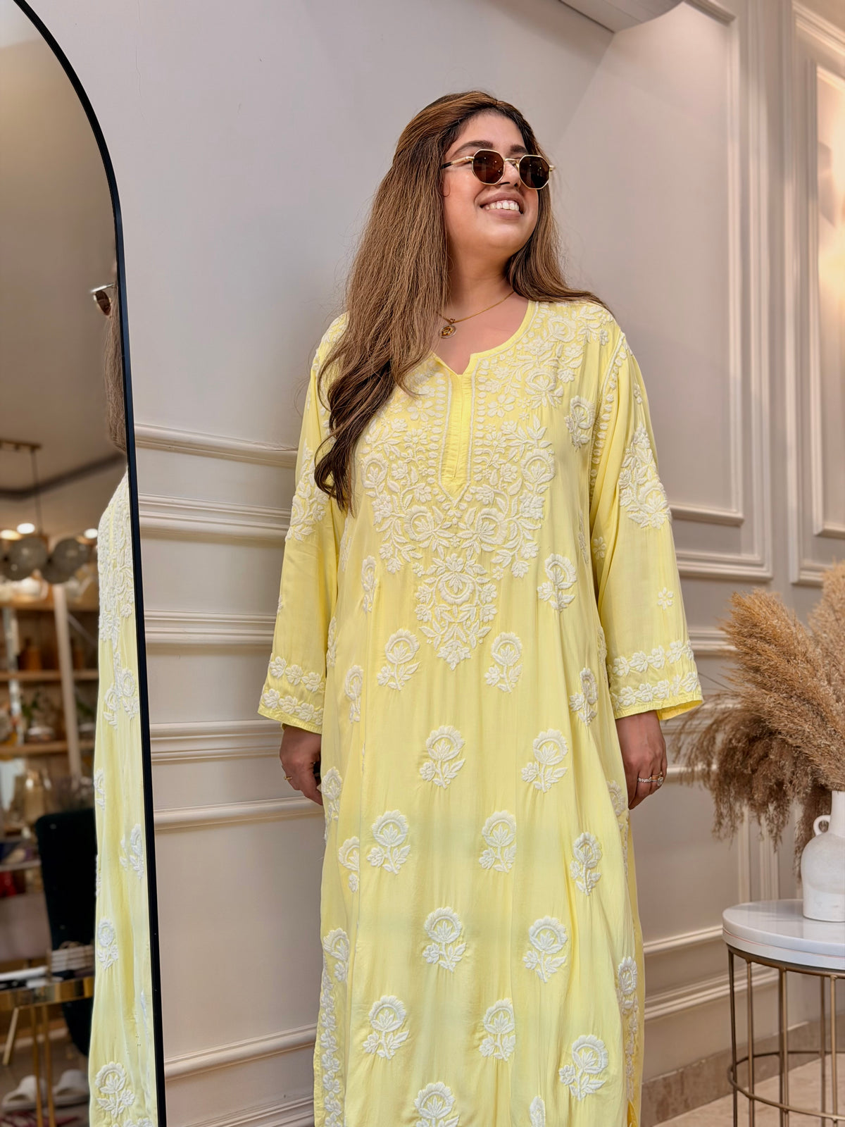 3D Hand Embroidered Chikankari Kurta set | Premium Modal Satin | Butter Yellow