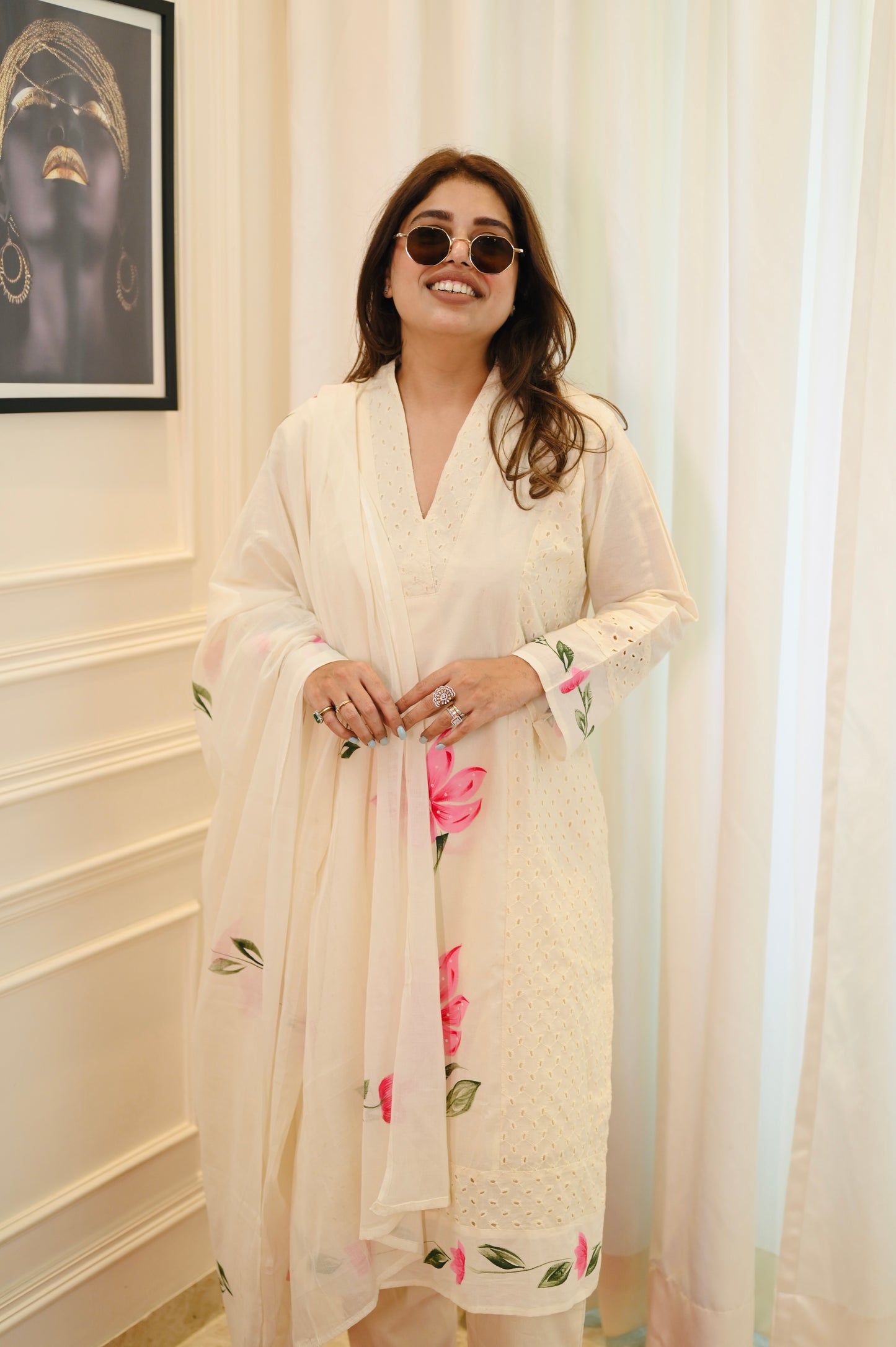 Premium Cream Cotton Plus size 3 piece kurta set | Size - 3XL | 4XL | 5XL