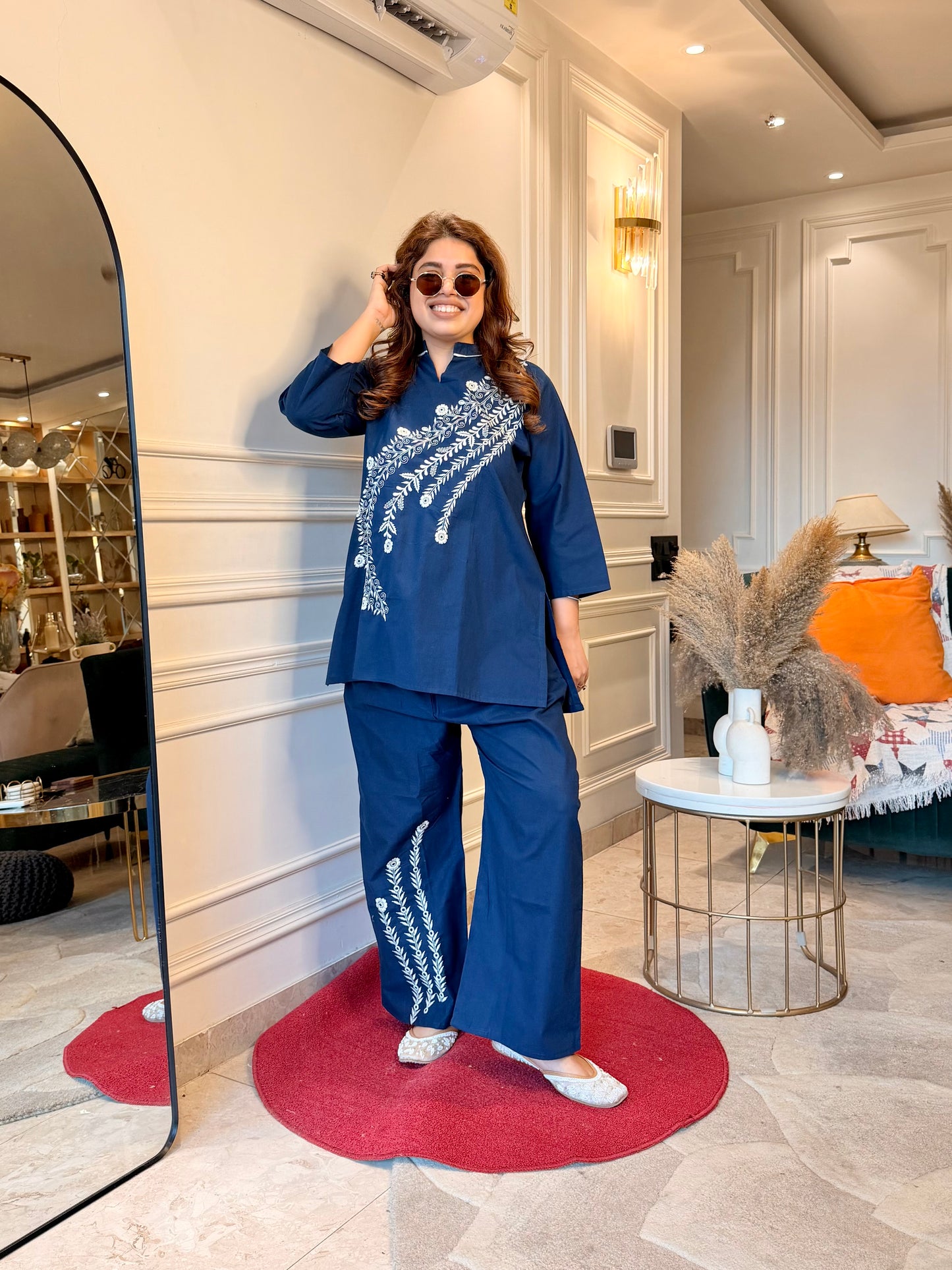Premium Plus size Cordset with Embroidery | Navy Blue