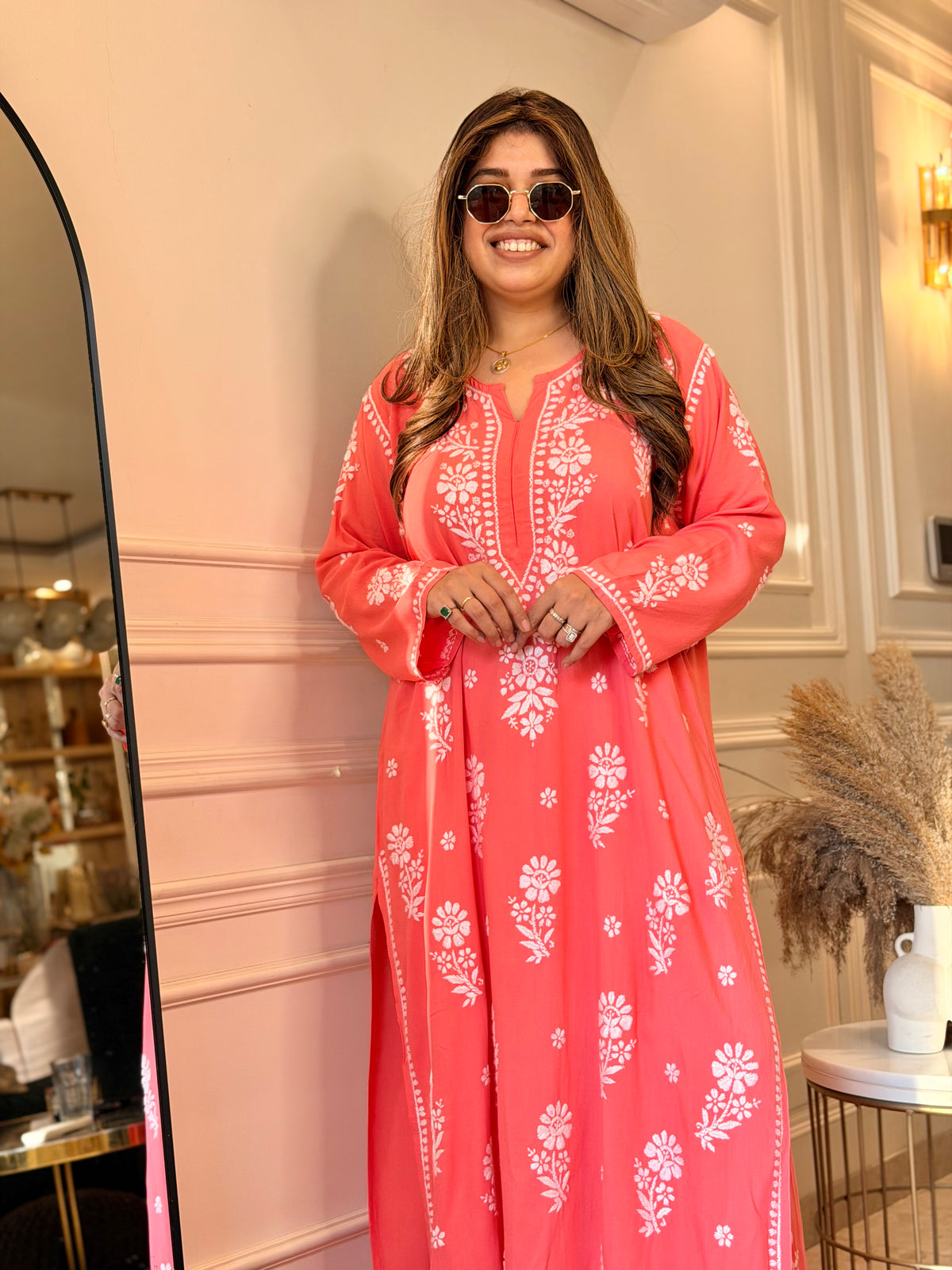 Hand Embroidered 3D Chikankari Kurta set | Premium Modal | Pastel Orange