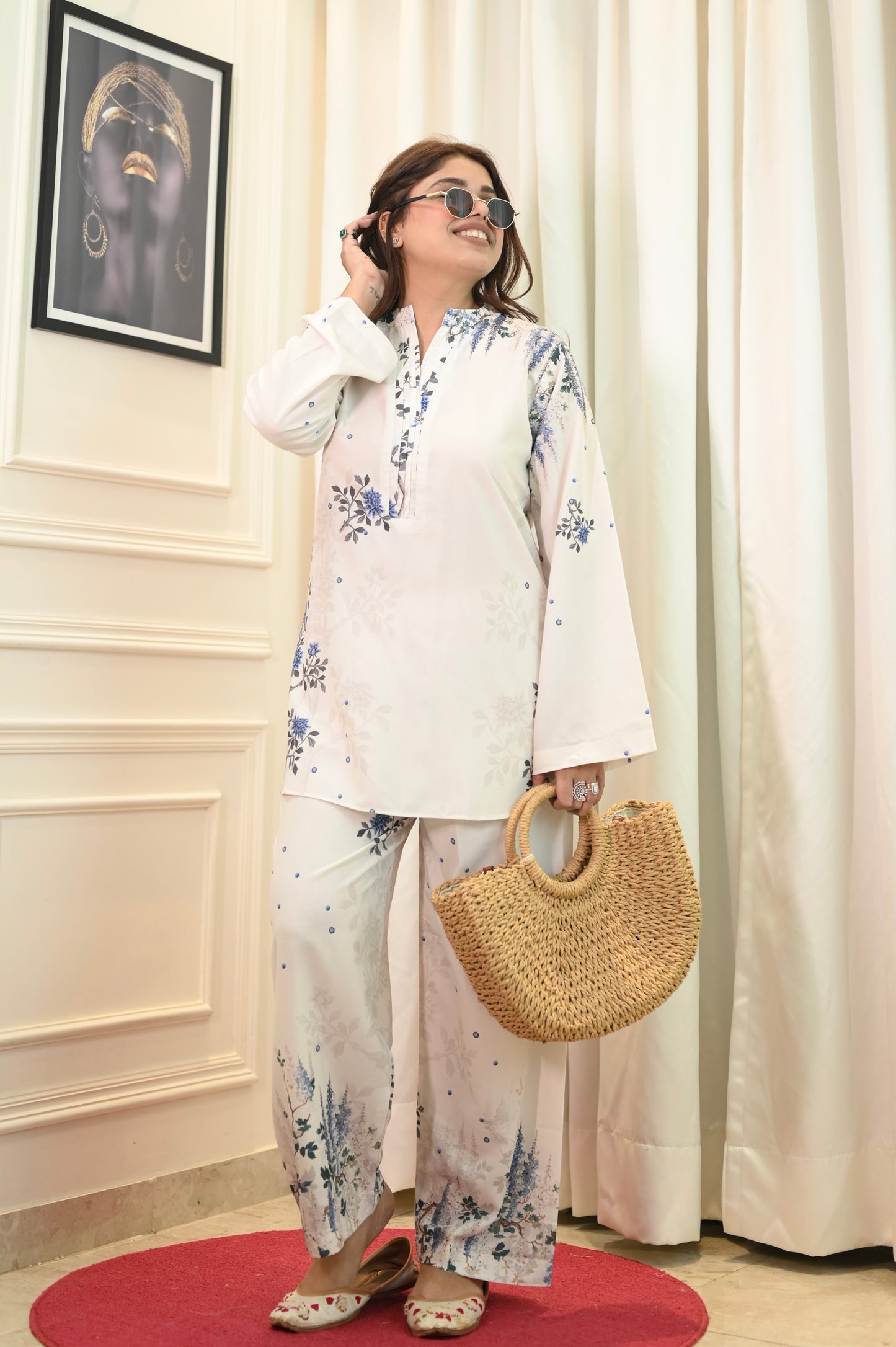 Cream Printed Cord-set | Sizes M to 6XL