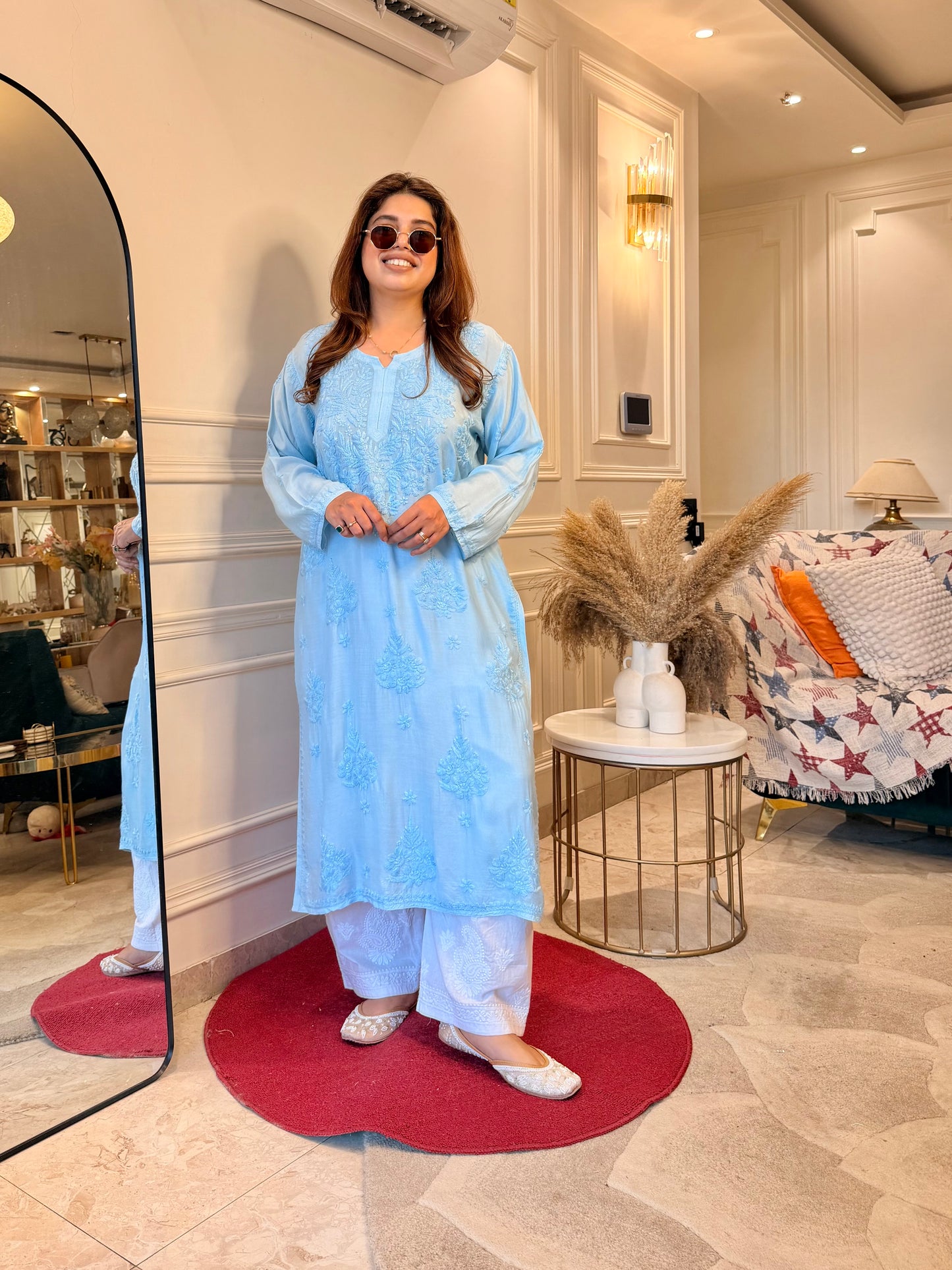 Chikankari Kurta set | Muslin | Powder Blue
