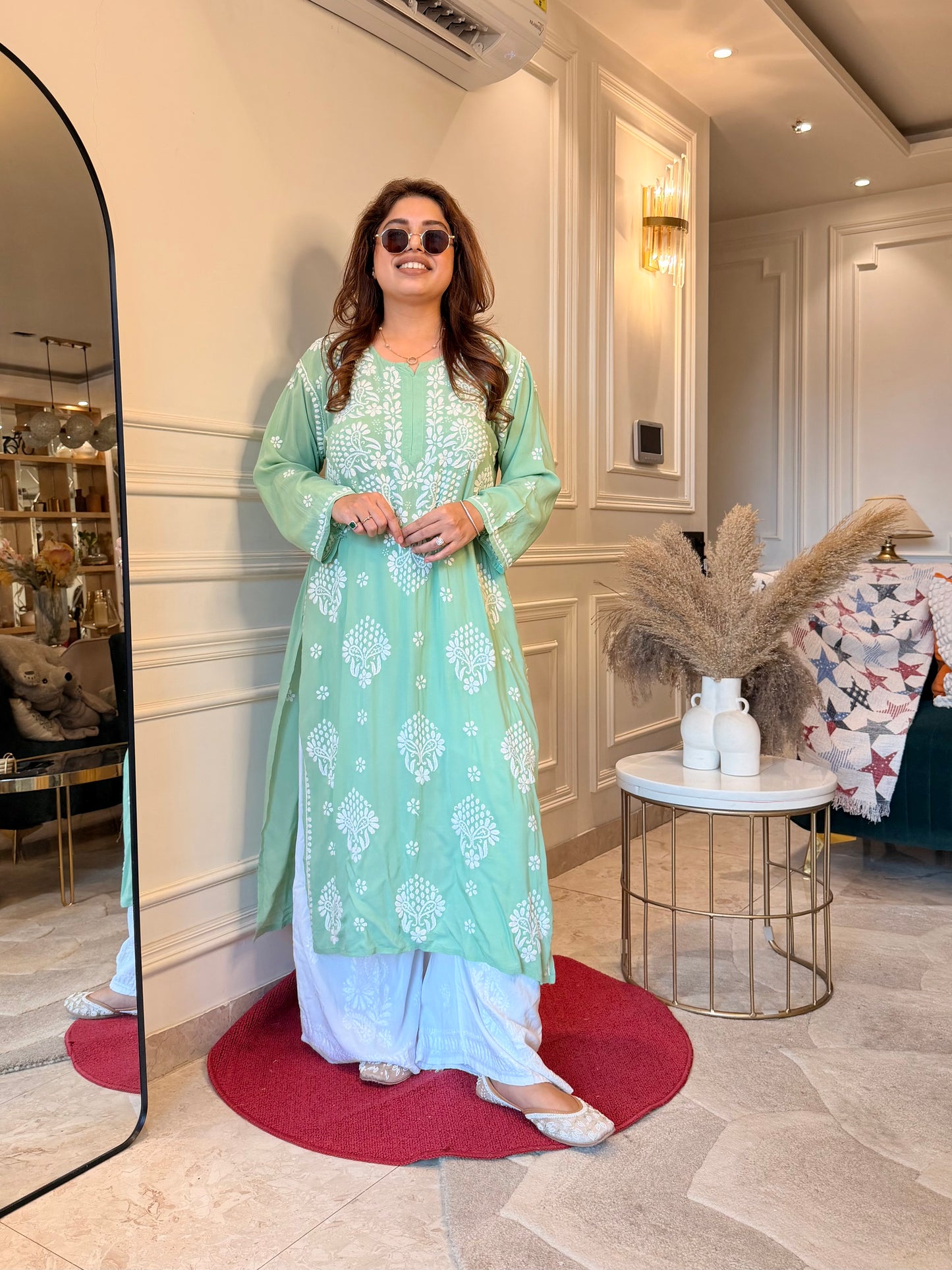 Hand Embroidered Chikankari Kurta | Modal | Sage Mint