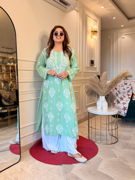 Hand Embroidered Chikankari Kurta | Modal | Sage Mint