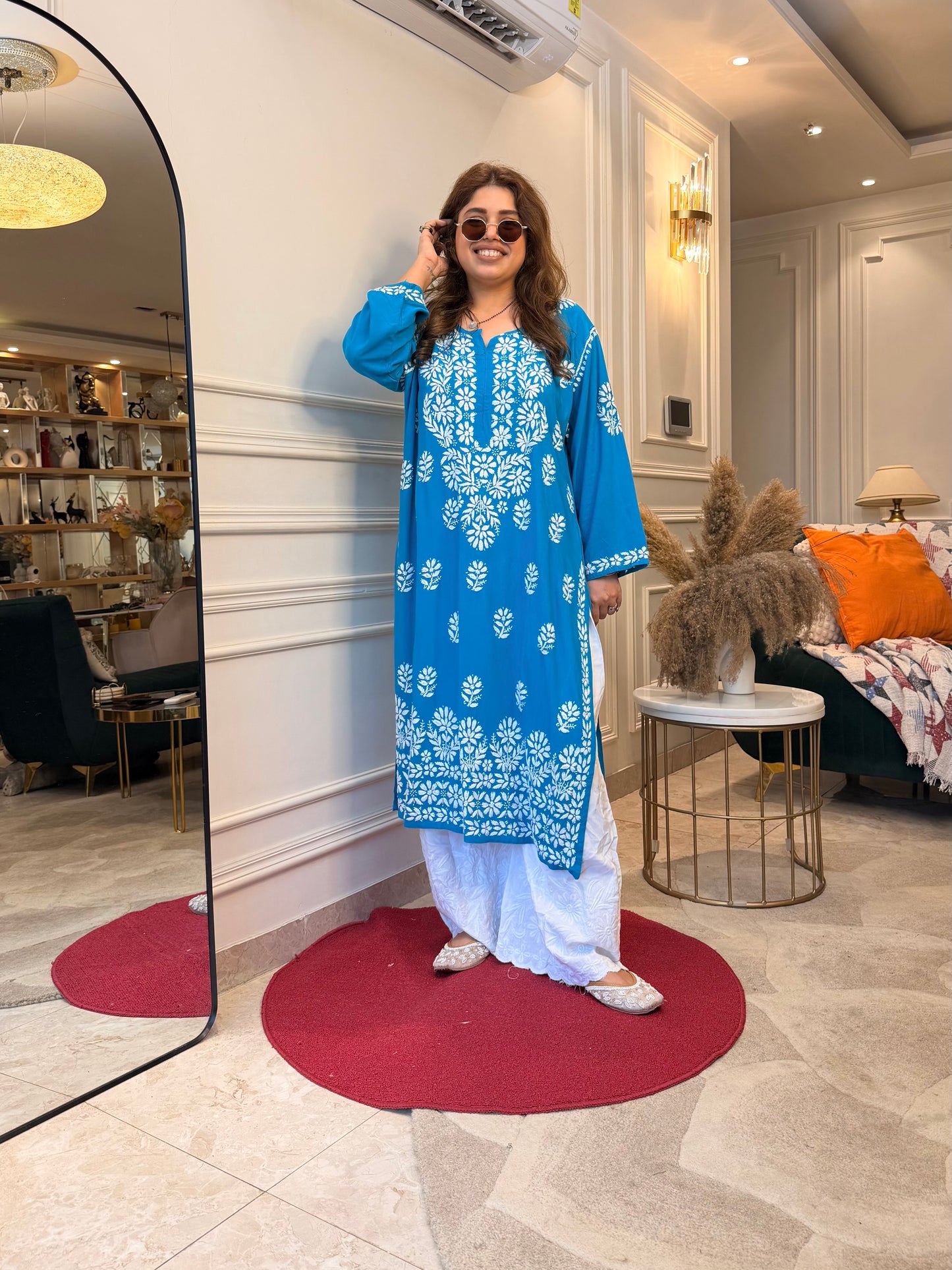 Hand Embroidered Chikankari Kurta | Premium Modal  | Turquoise Blue