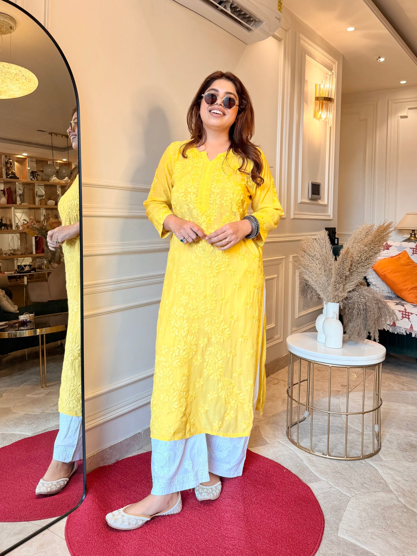 Chikankari Kurta set | Mul Chanderi | Butter Yellow