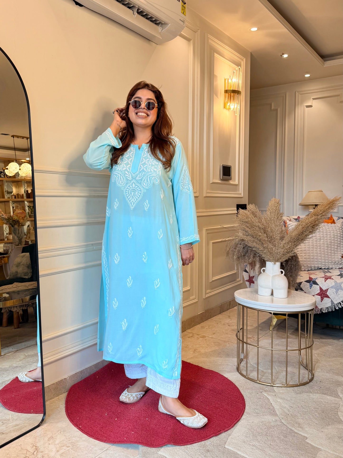 Hand Embroidered Chikankari Kurta | Modal | Blue